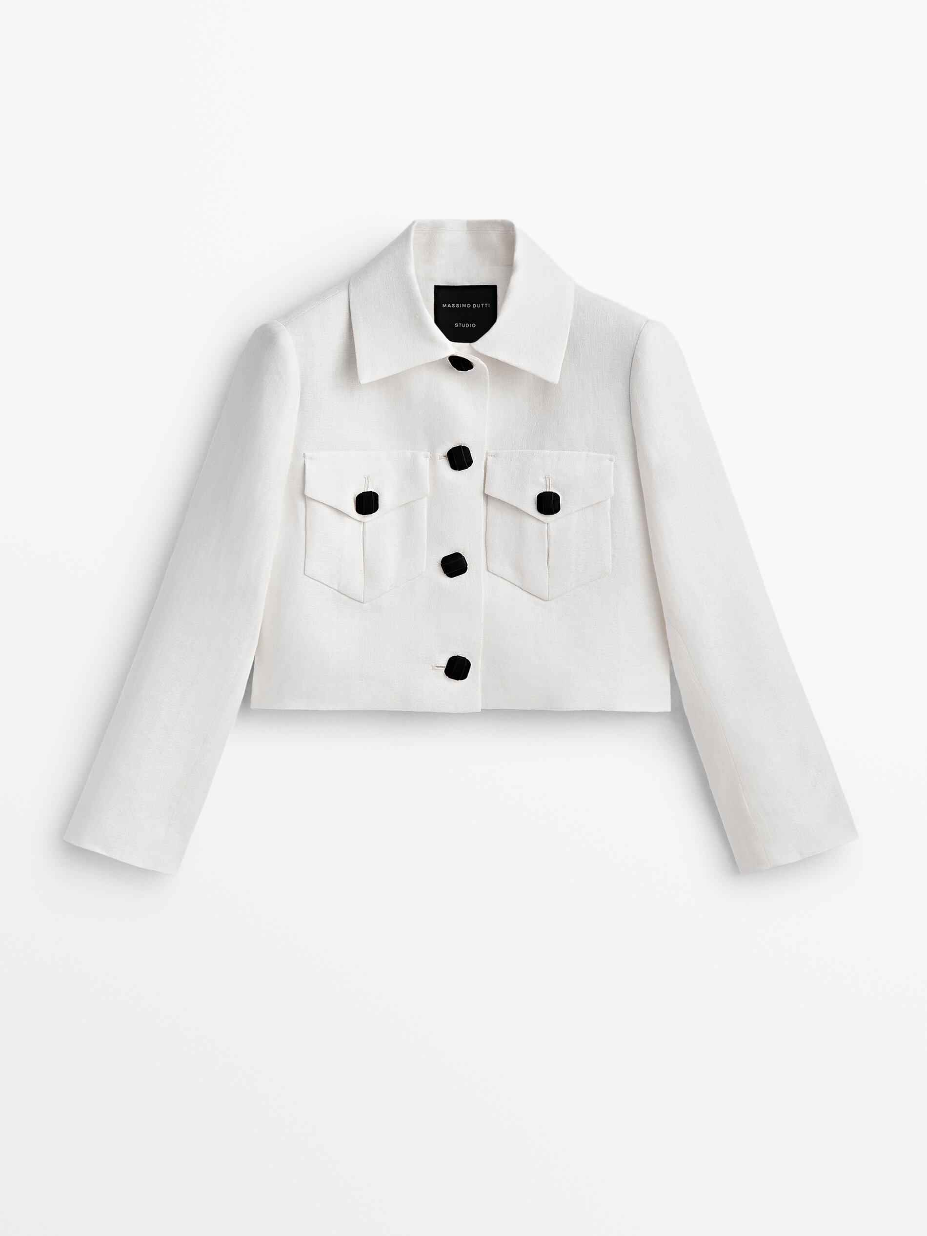 Chaqueta corta lino jacquard -Studio - BLANCO