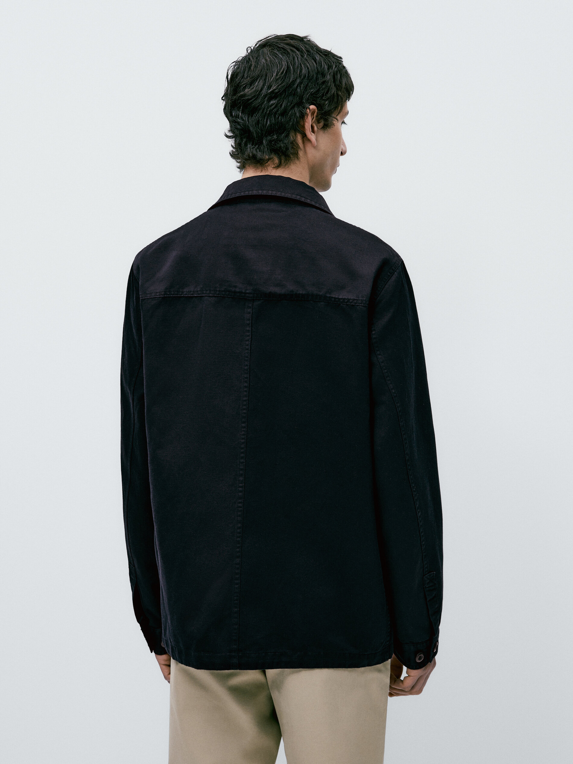 Chaqueta mezcla lino algodón bolsillos - AZUL MARINO