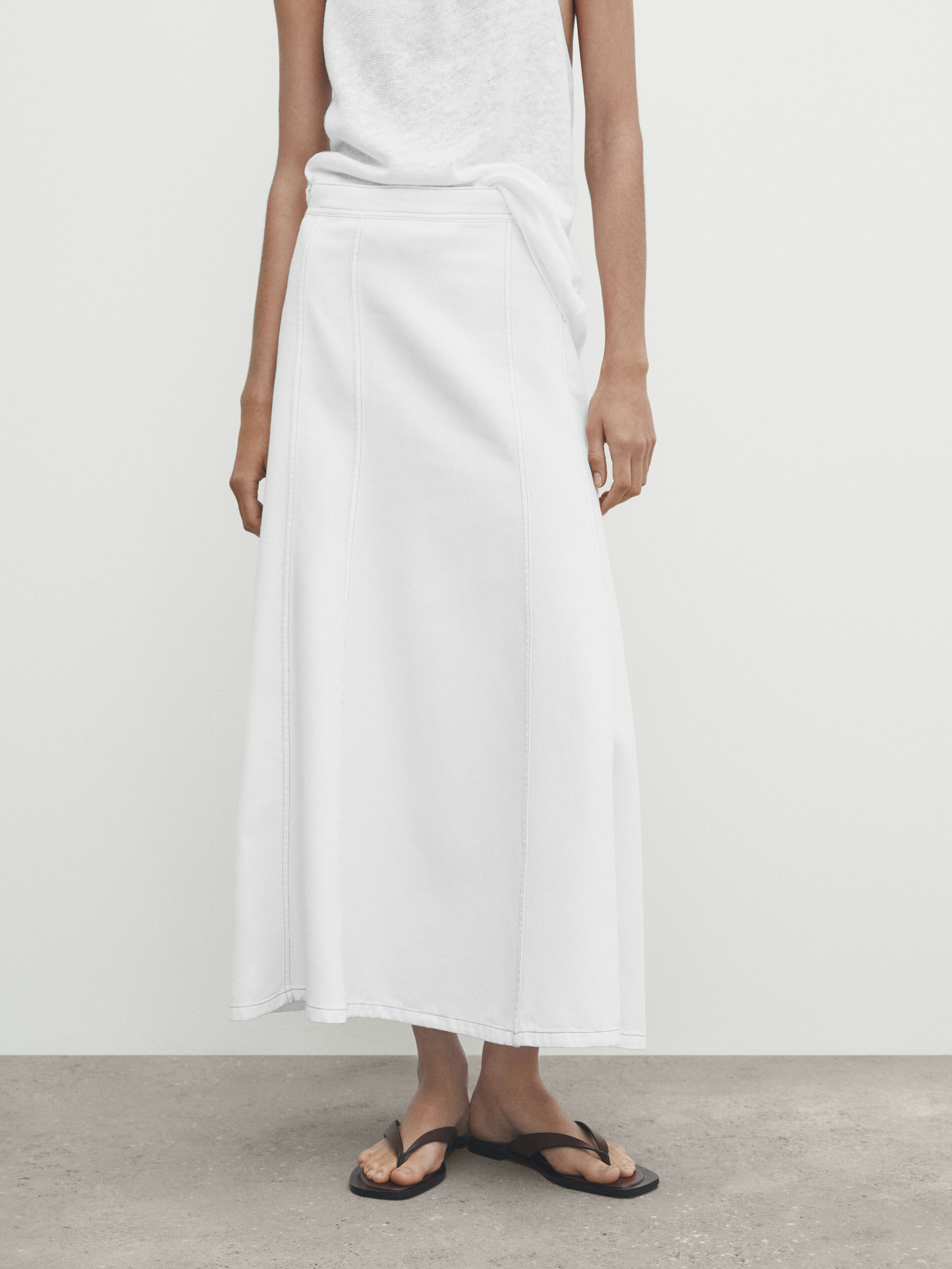 Falda denim paneles tiro alto - CRUDO