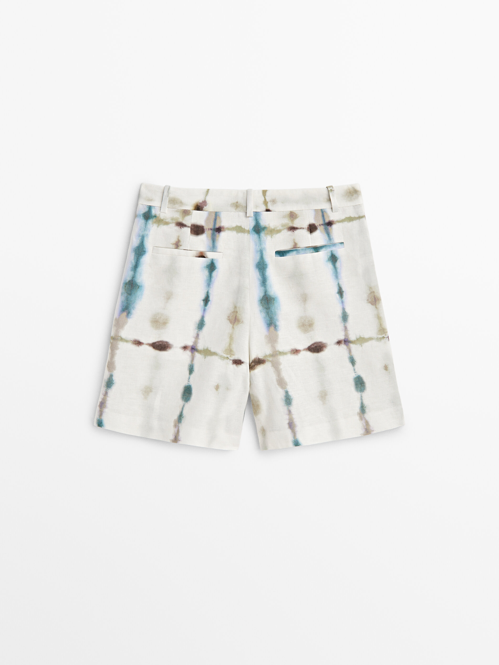 Bermuda con lino y algodón tie dye - AZUL