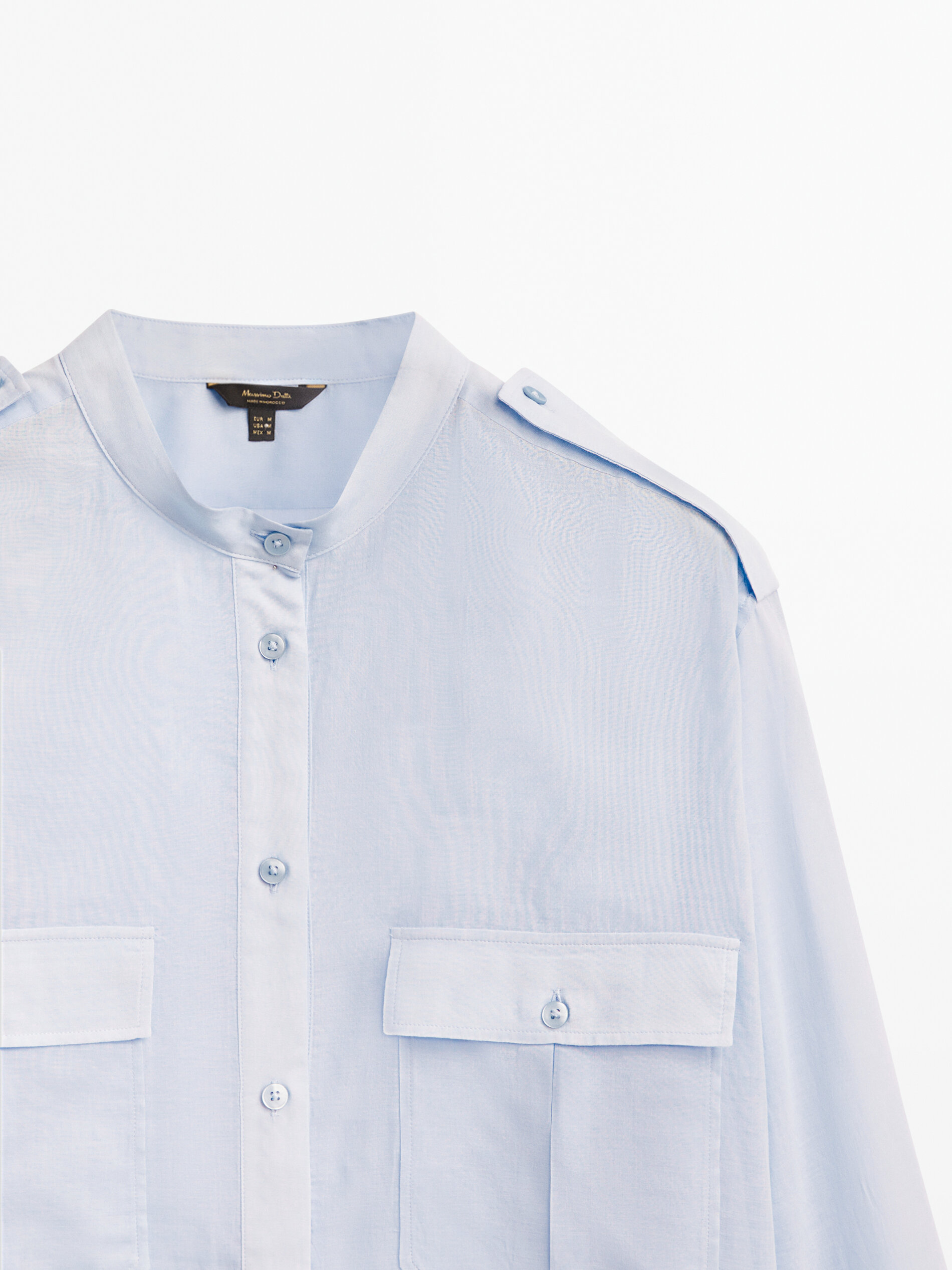 Camisa voile algodón bolsillos - AZUL