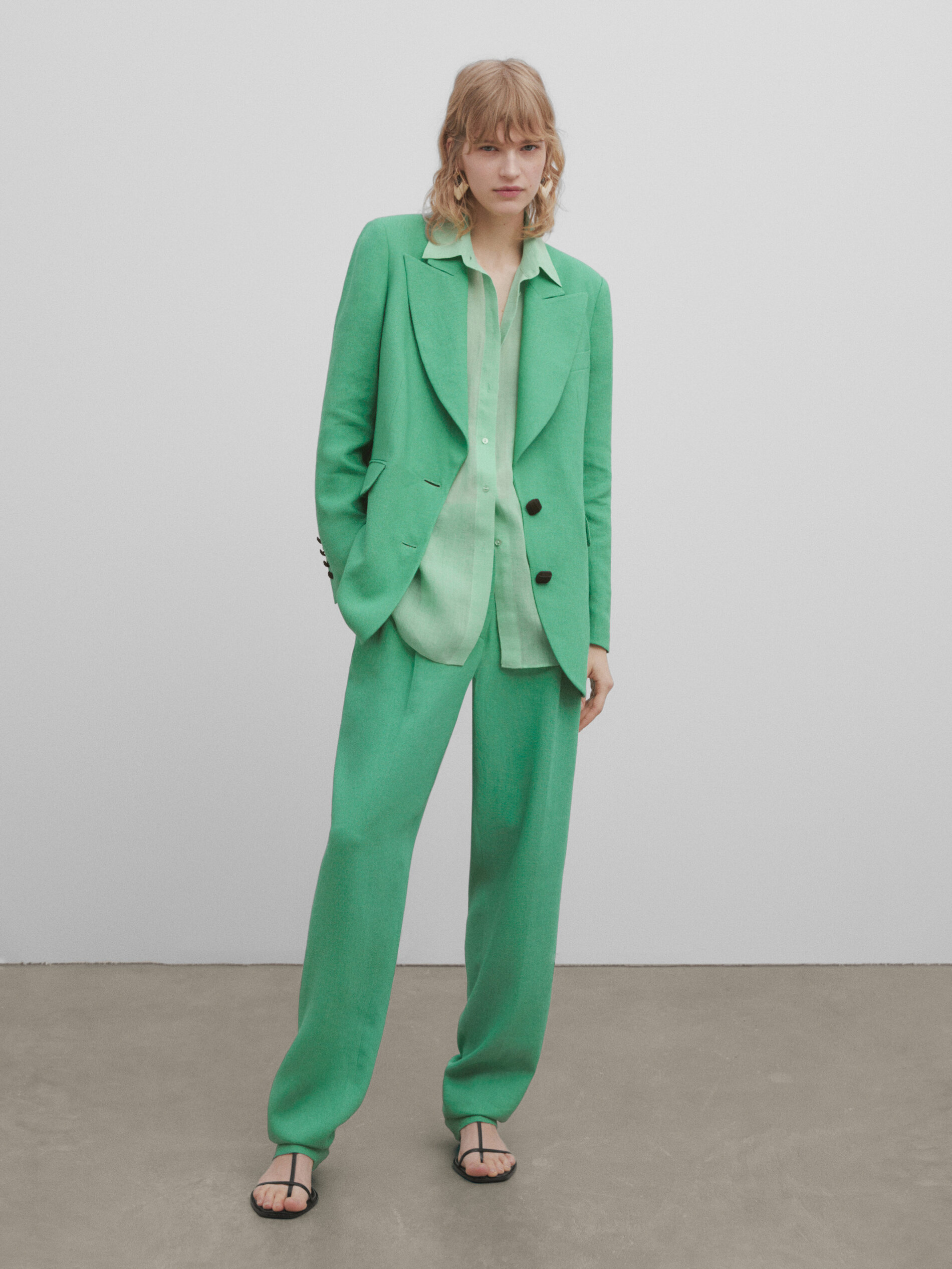 Pantalón traje mezcla lino -Studio - VERDE