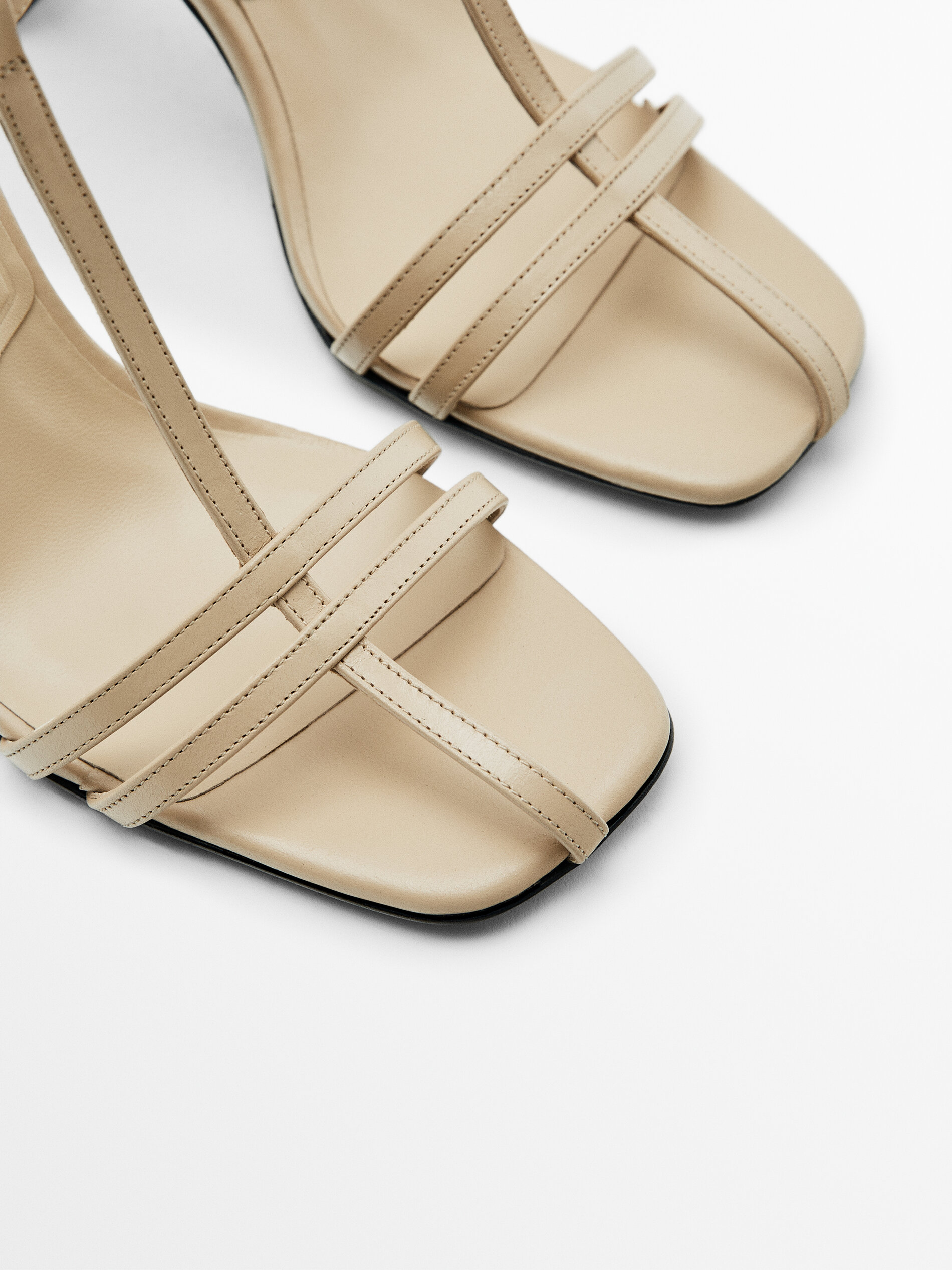 Sandalia tacón piel tiras - MARRÓN