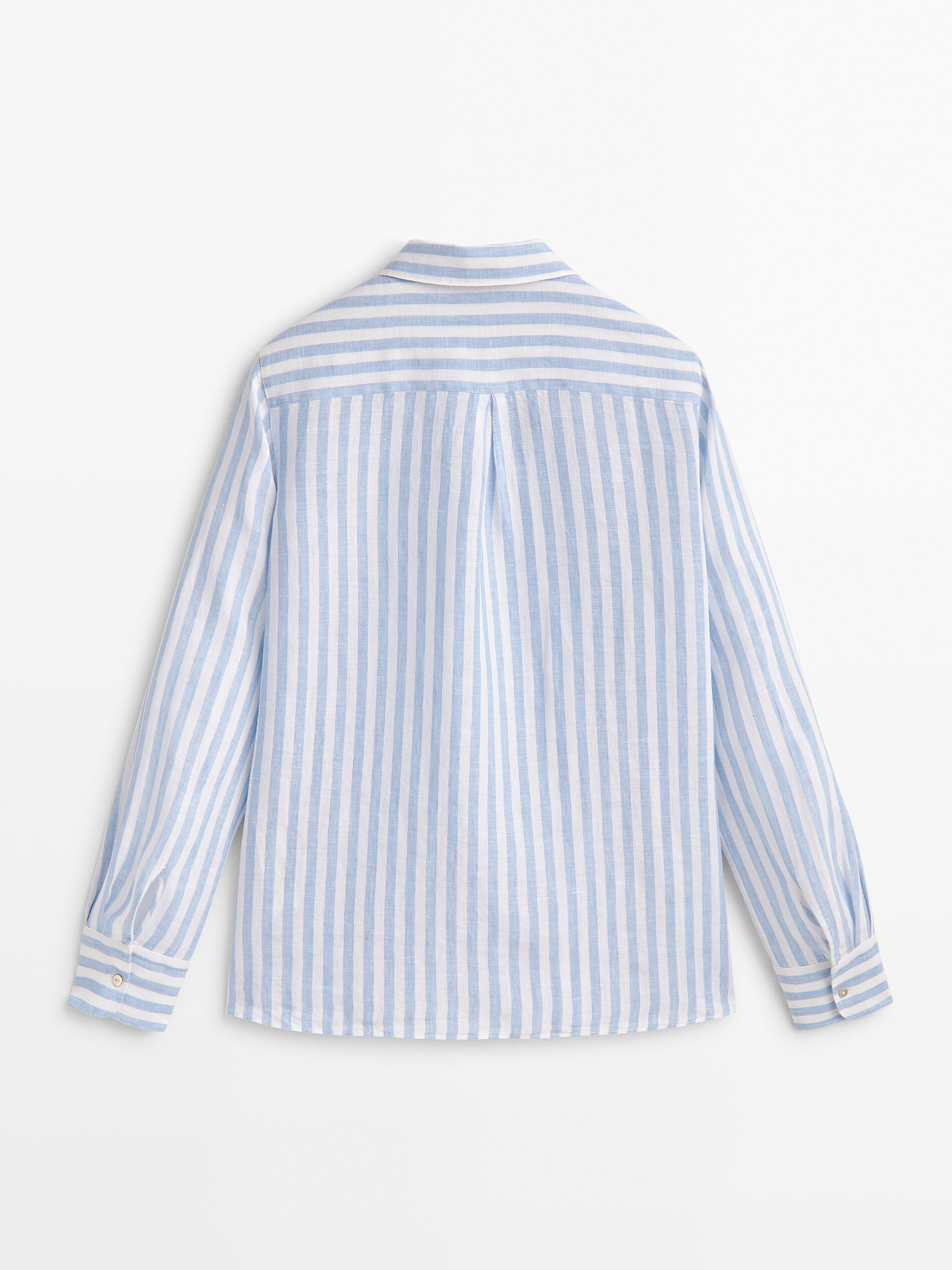 Camisa rayas 100% lino - CELESTE