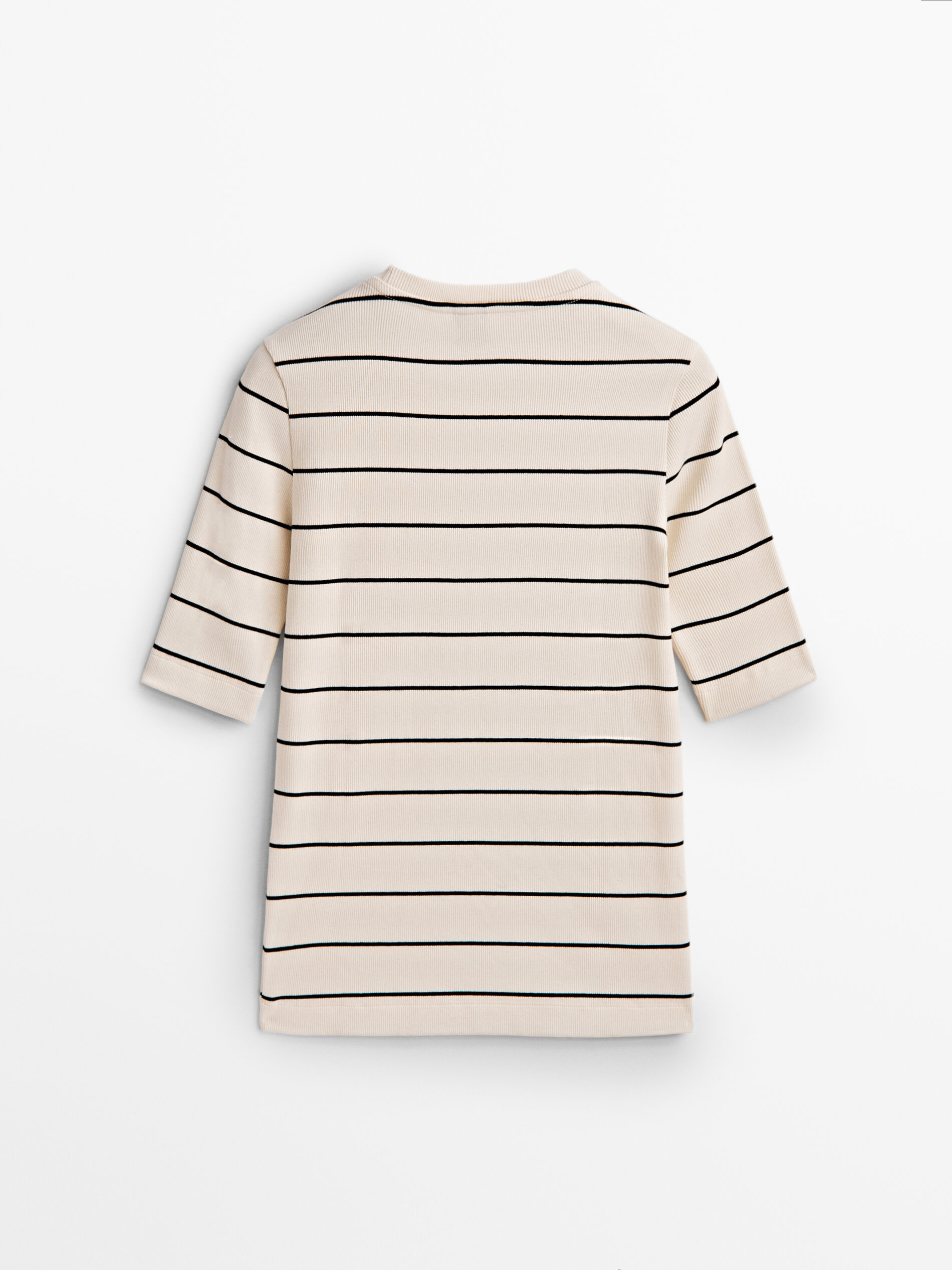 Camiseta rayas canalé manga 3/4 - CRUDO