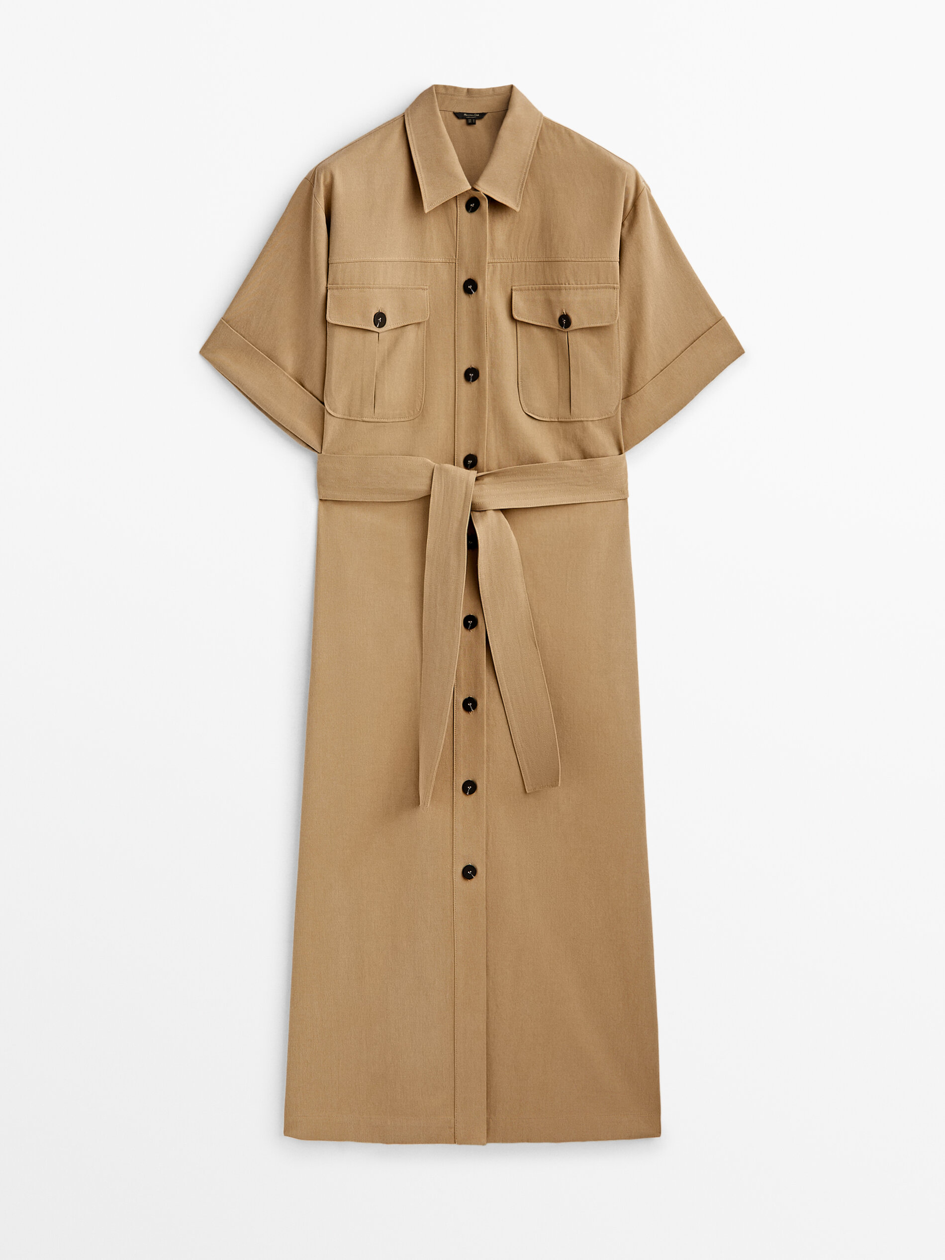 Vestido midi bolsillos - BEIGE