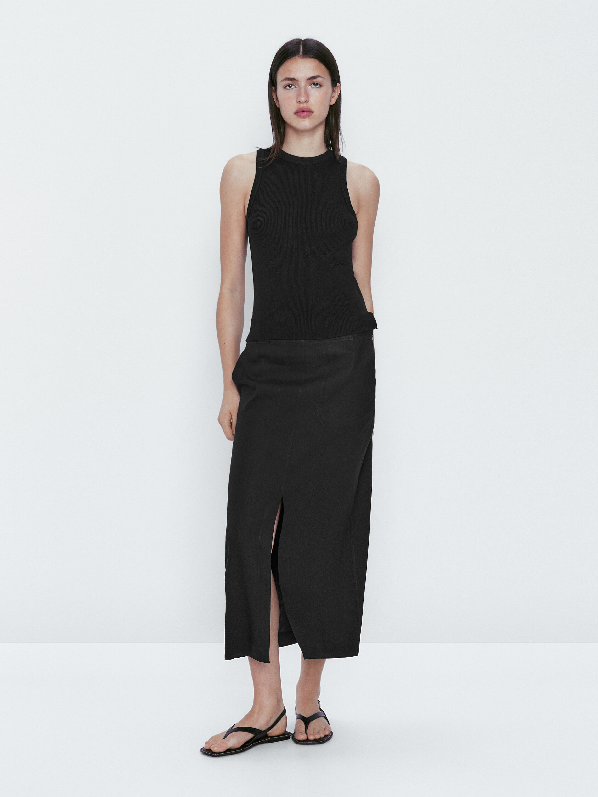 Top canalé mezcla algodón seda - NEGRO