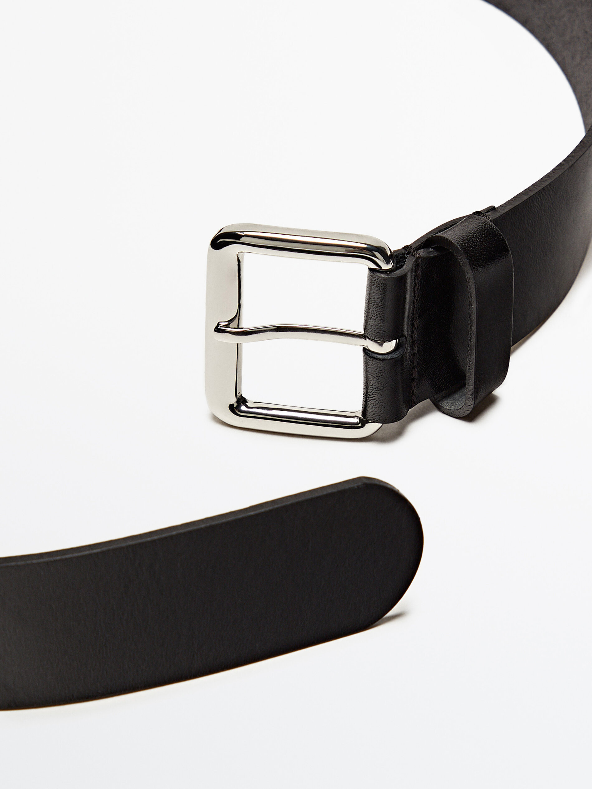 Cinturón piel ancho hebilla rectangular - NEGRO