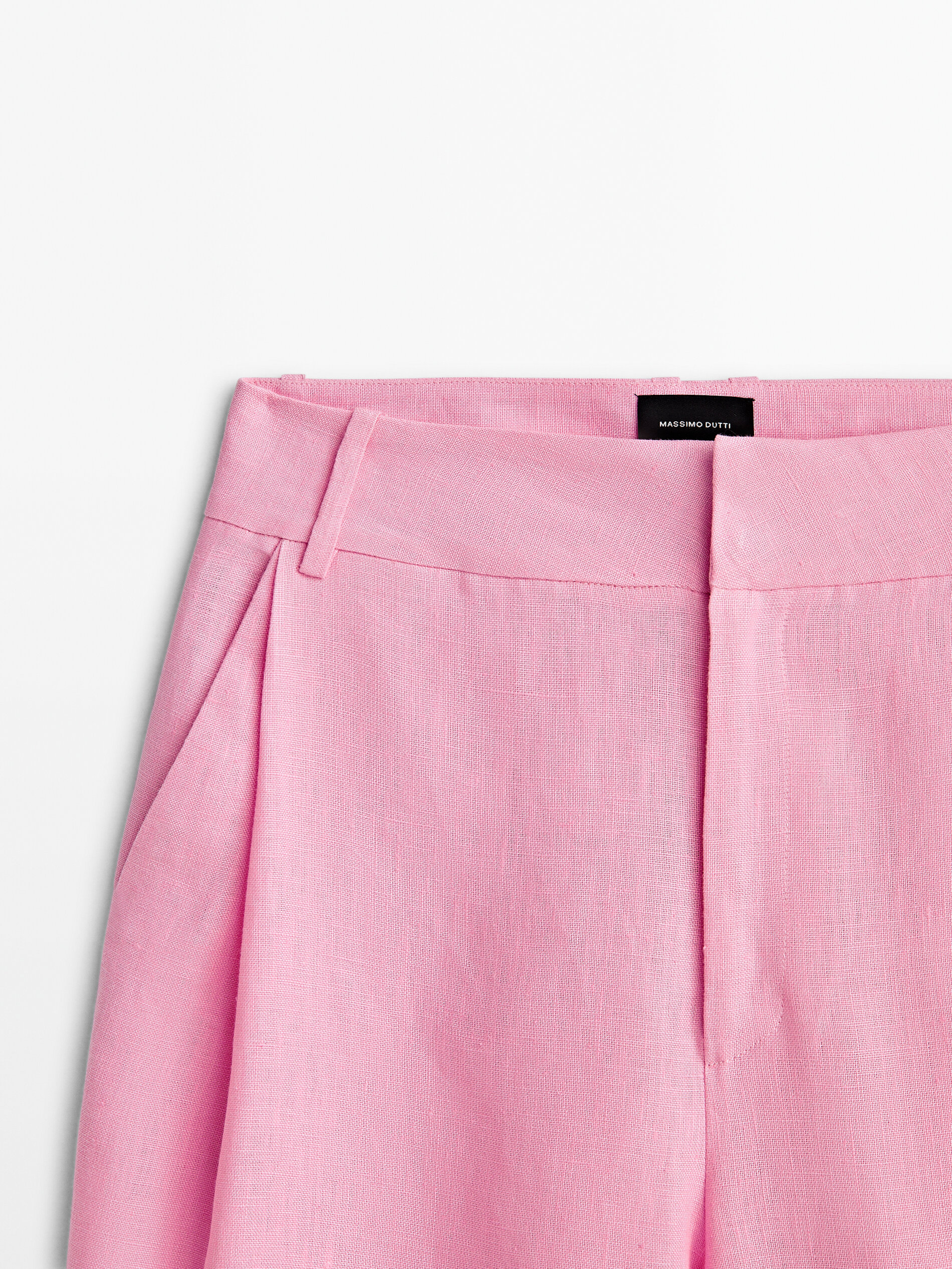 Pantalón lino pinzas bolsillos -Studio - ROSA