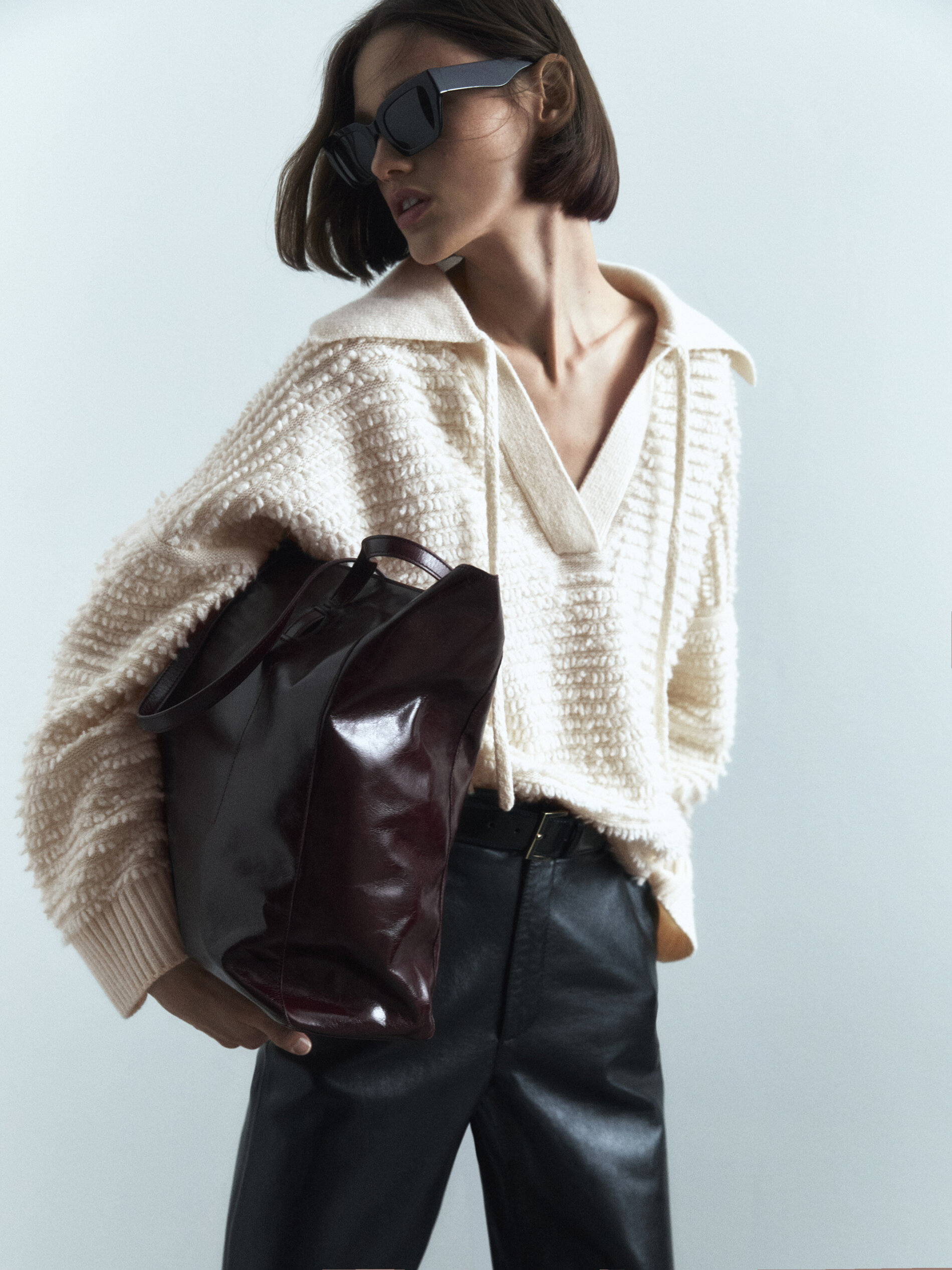 Jersey cuello polo punto boucle - BEIGE