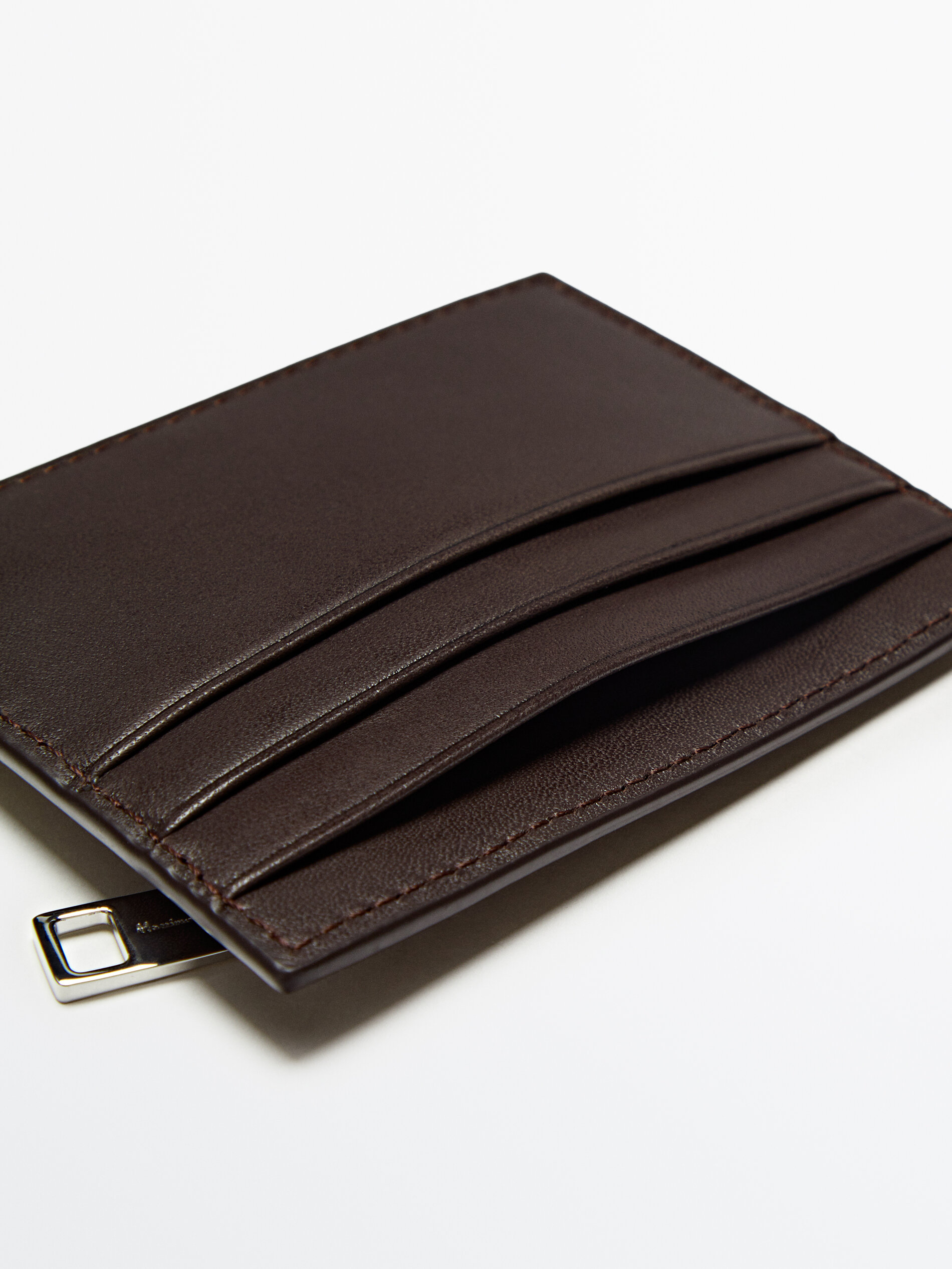 Tarjetero con monedero de piel - MARRÓN