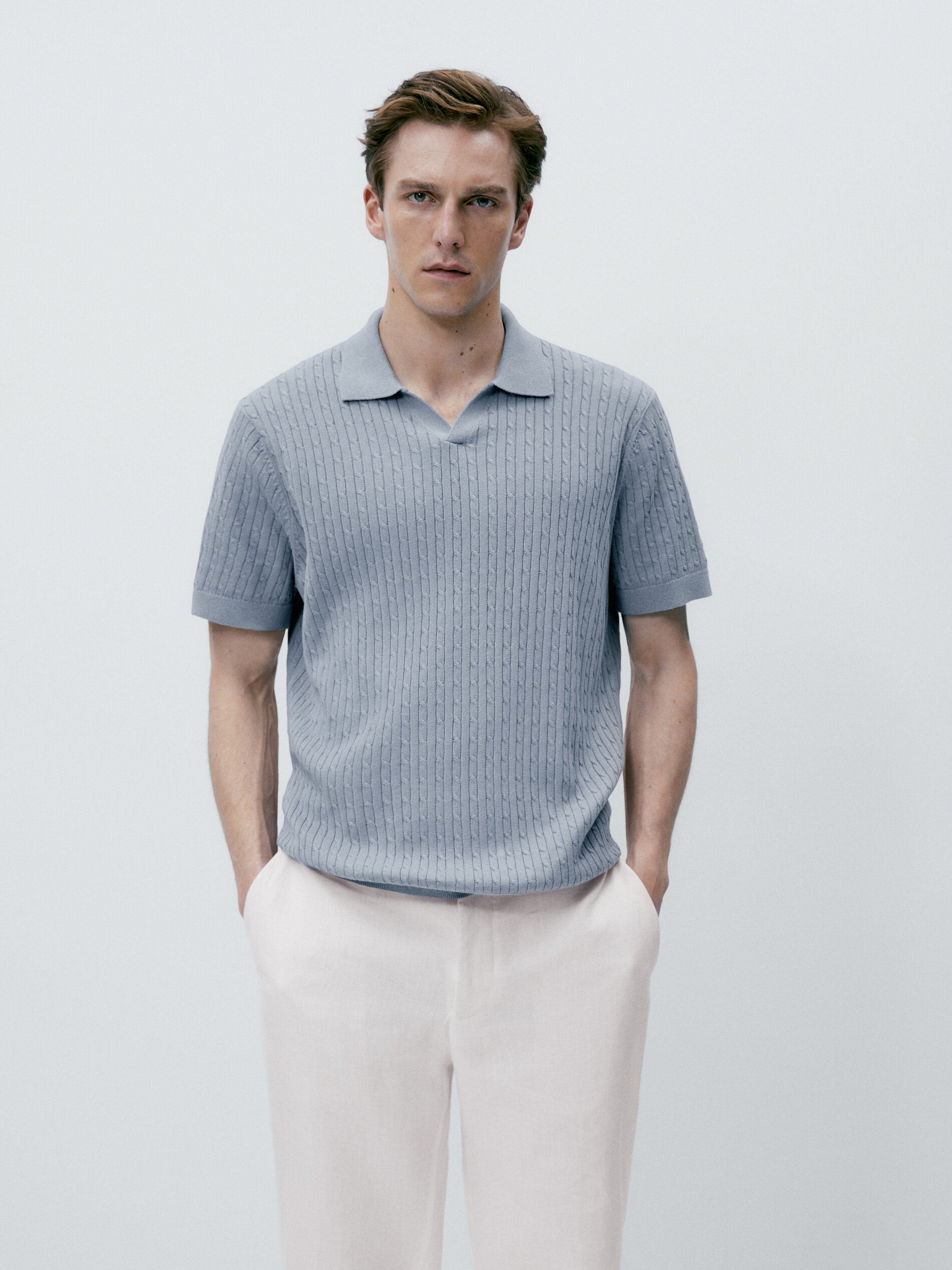 Jersey polo punto cable - AZUL