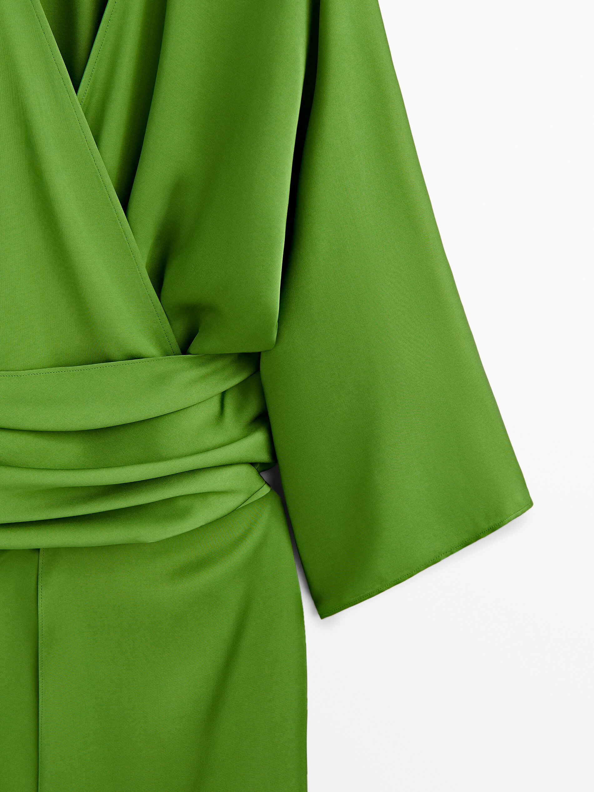 Vestido kimono fluido detalle fajín - VERDE