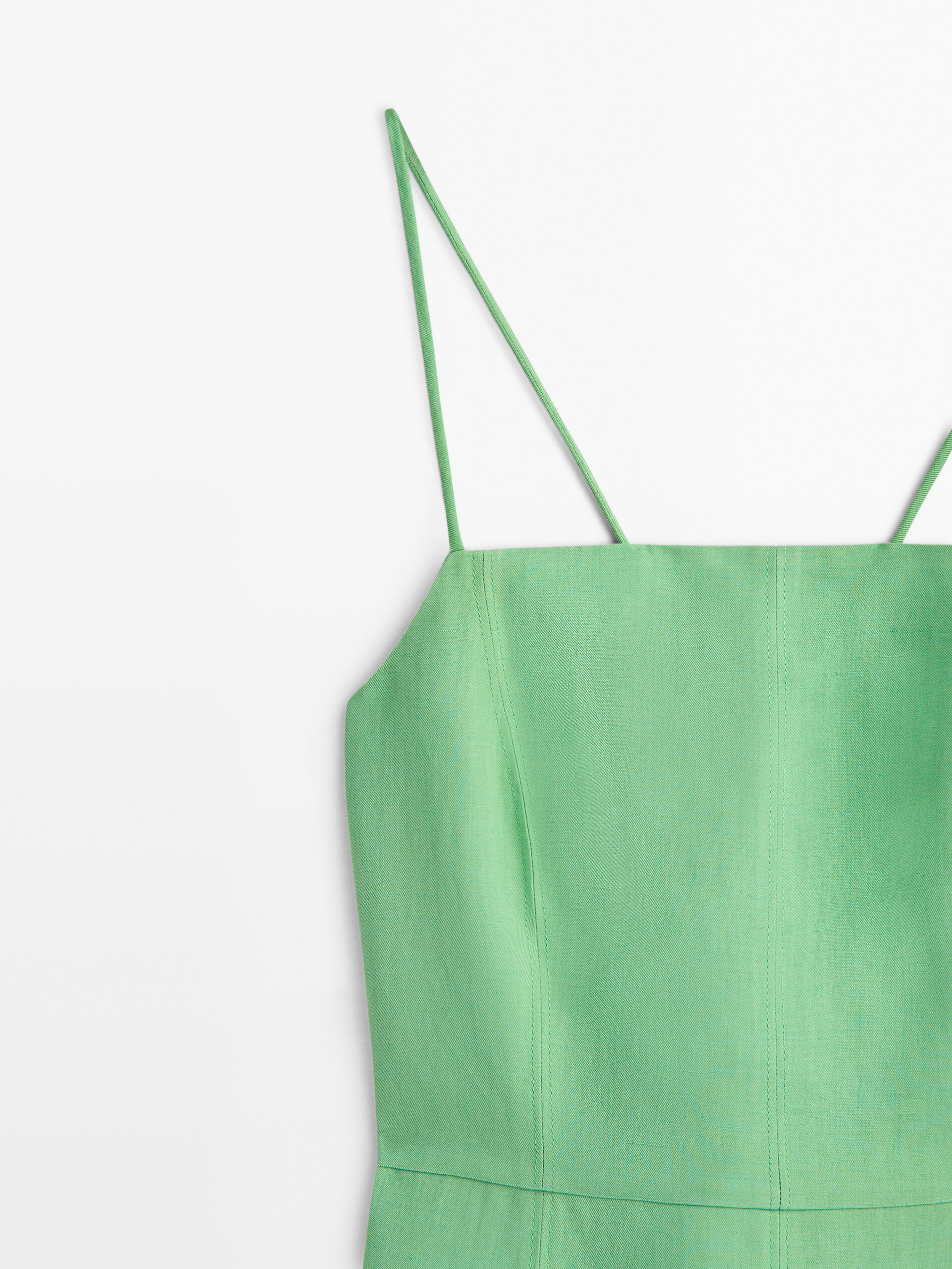 Vestido midi tirantes detalle costuras - VERDE