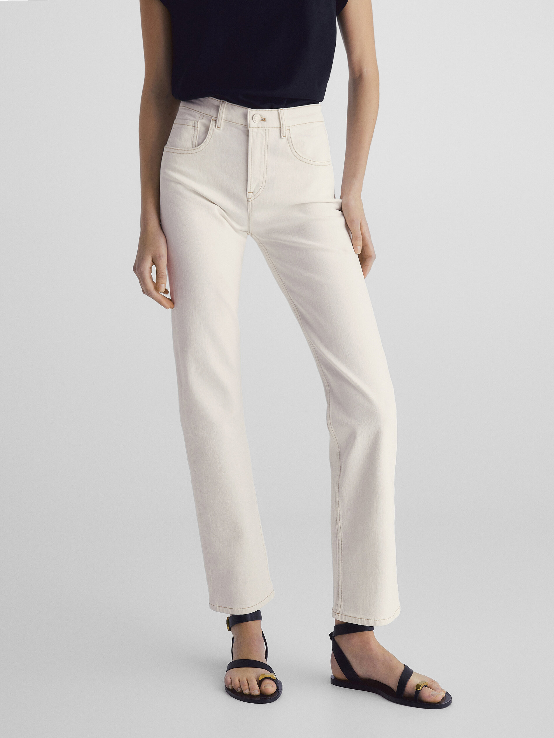 Pantalón vaquero tiro medio corte recto - CRUDO