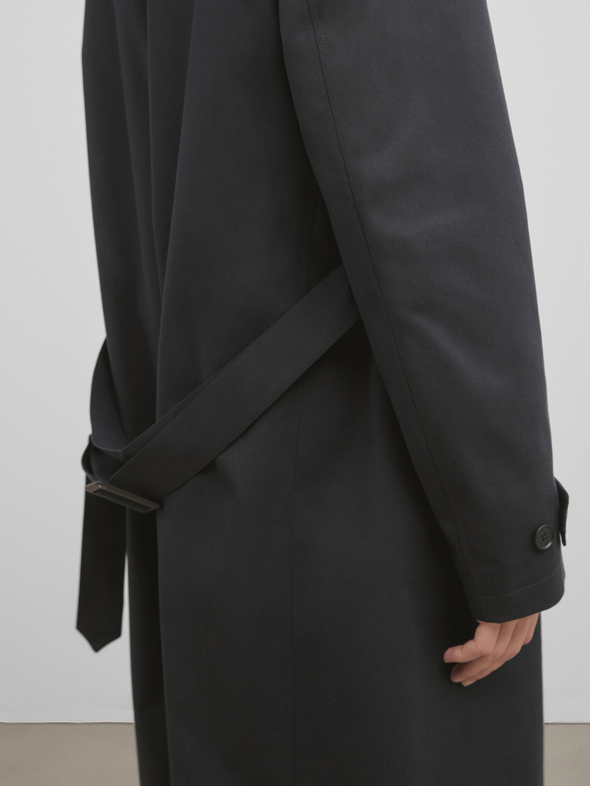 Chaqueta trench cruzada cinturón -Studio - AZUL MARINO