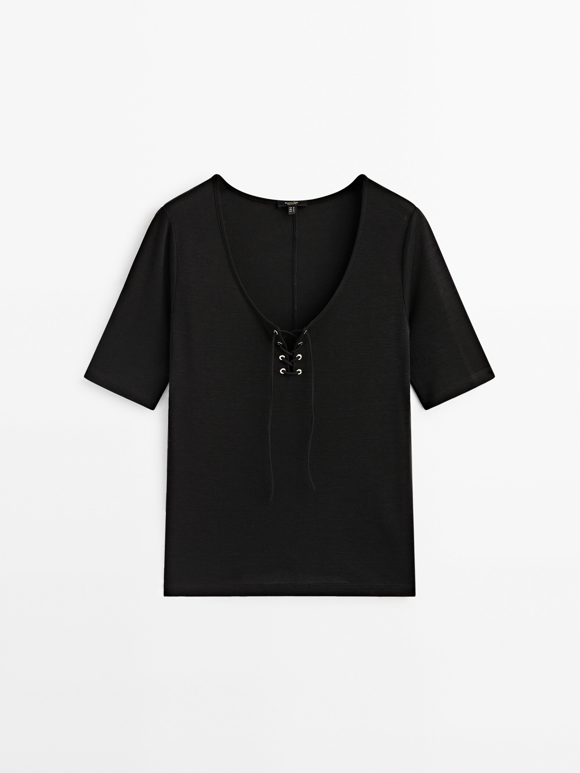 Camiseta escote entrelazado - NEGRO