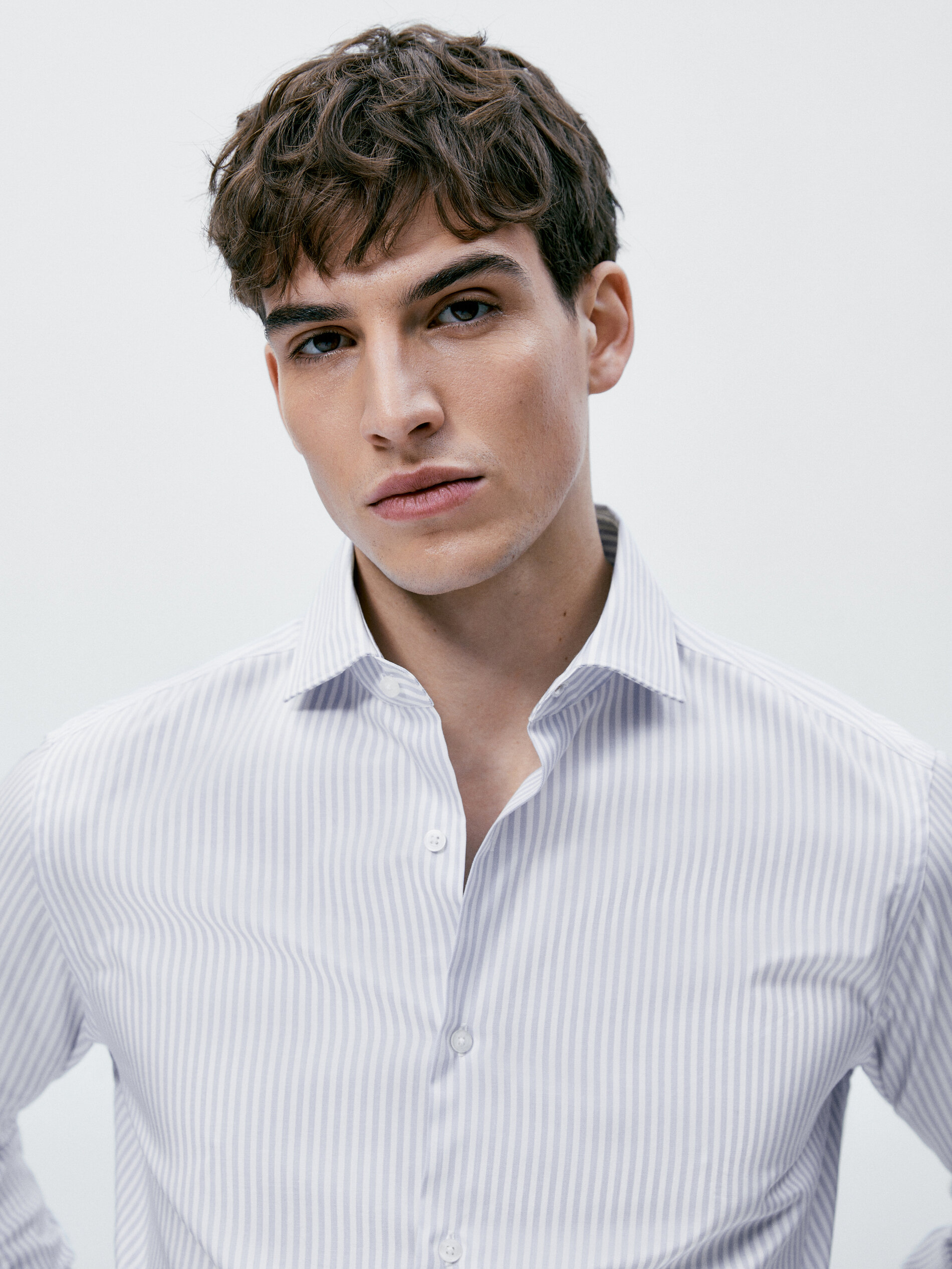 Camisa rayas easy iron slim fit - Azul Claro