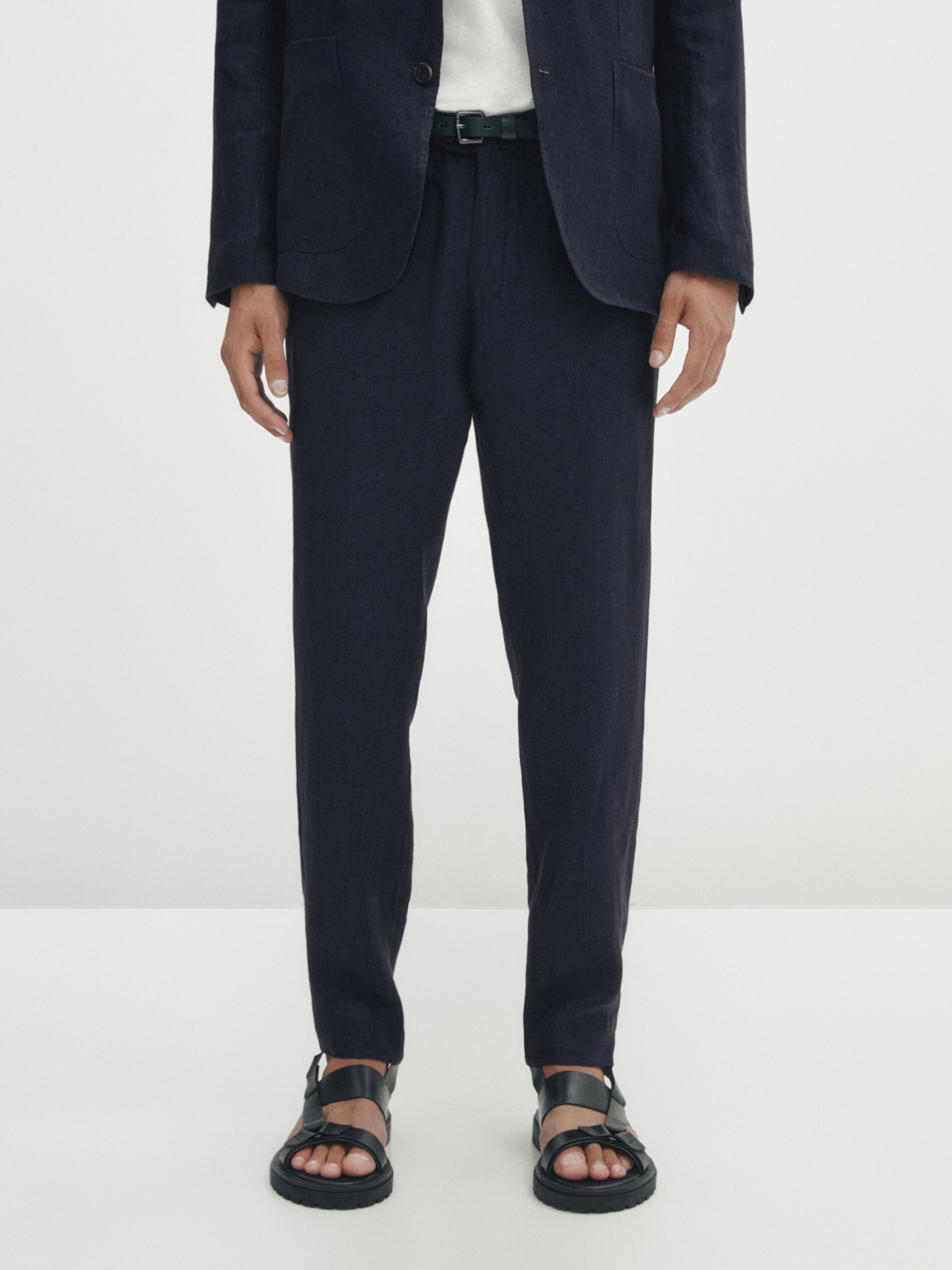 Pantalón traje lino sarga azul marino - AZUL MARINO