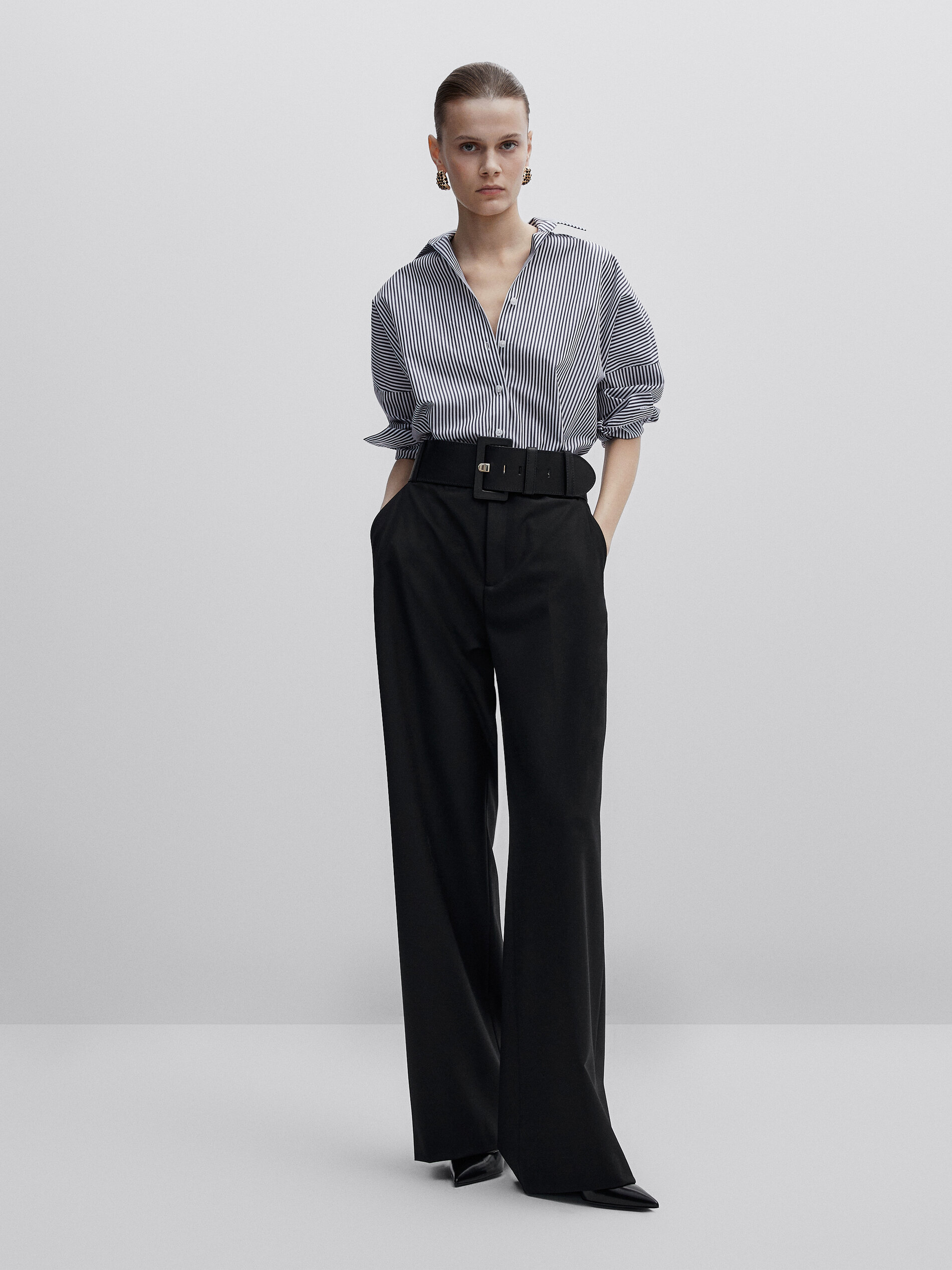 Camisa rayas popelín abertura -Studio - AZUL MARINO