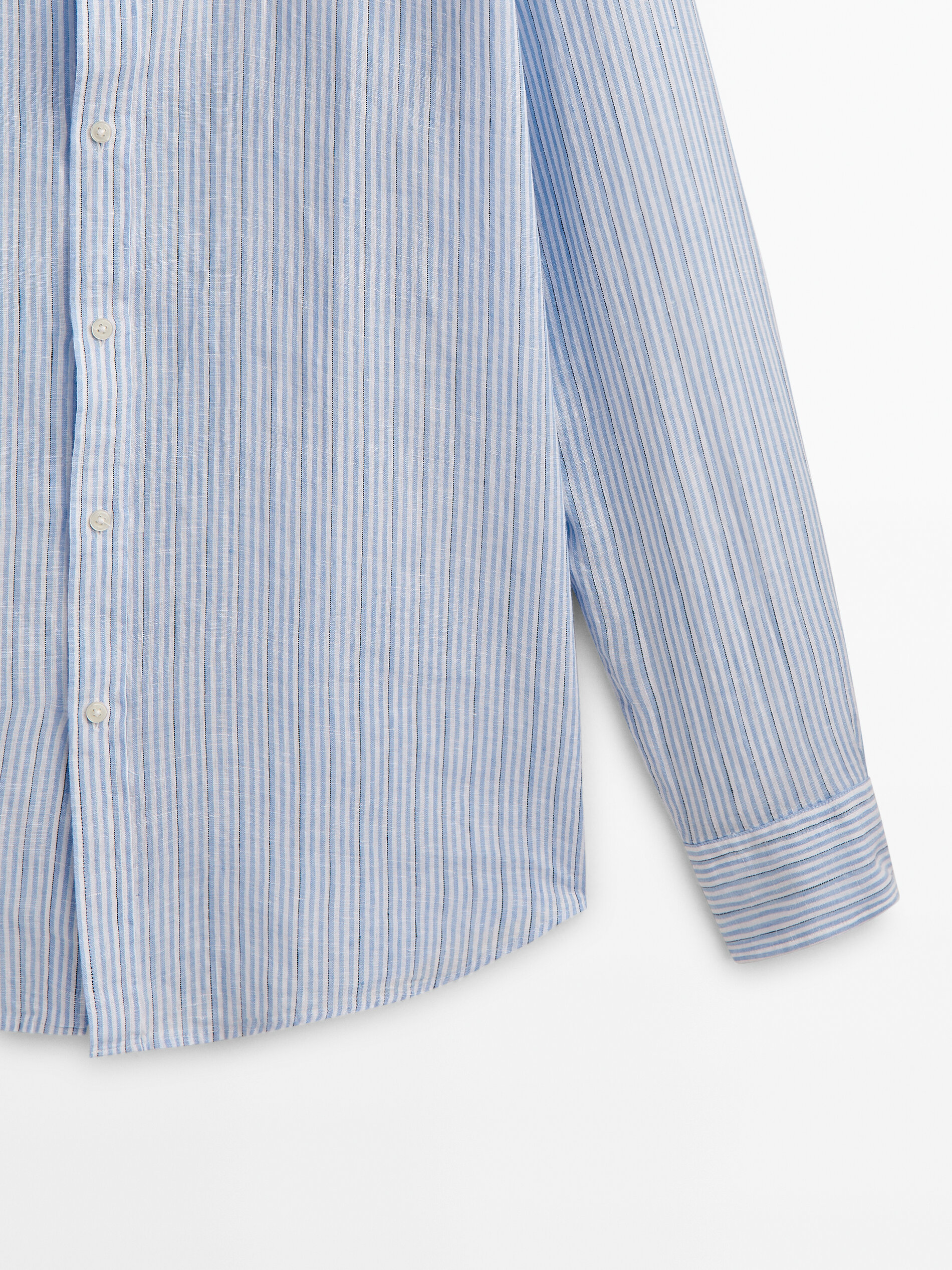 Camisa rayas 100% lino slim fit - CELESTE