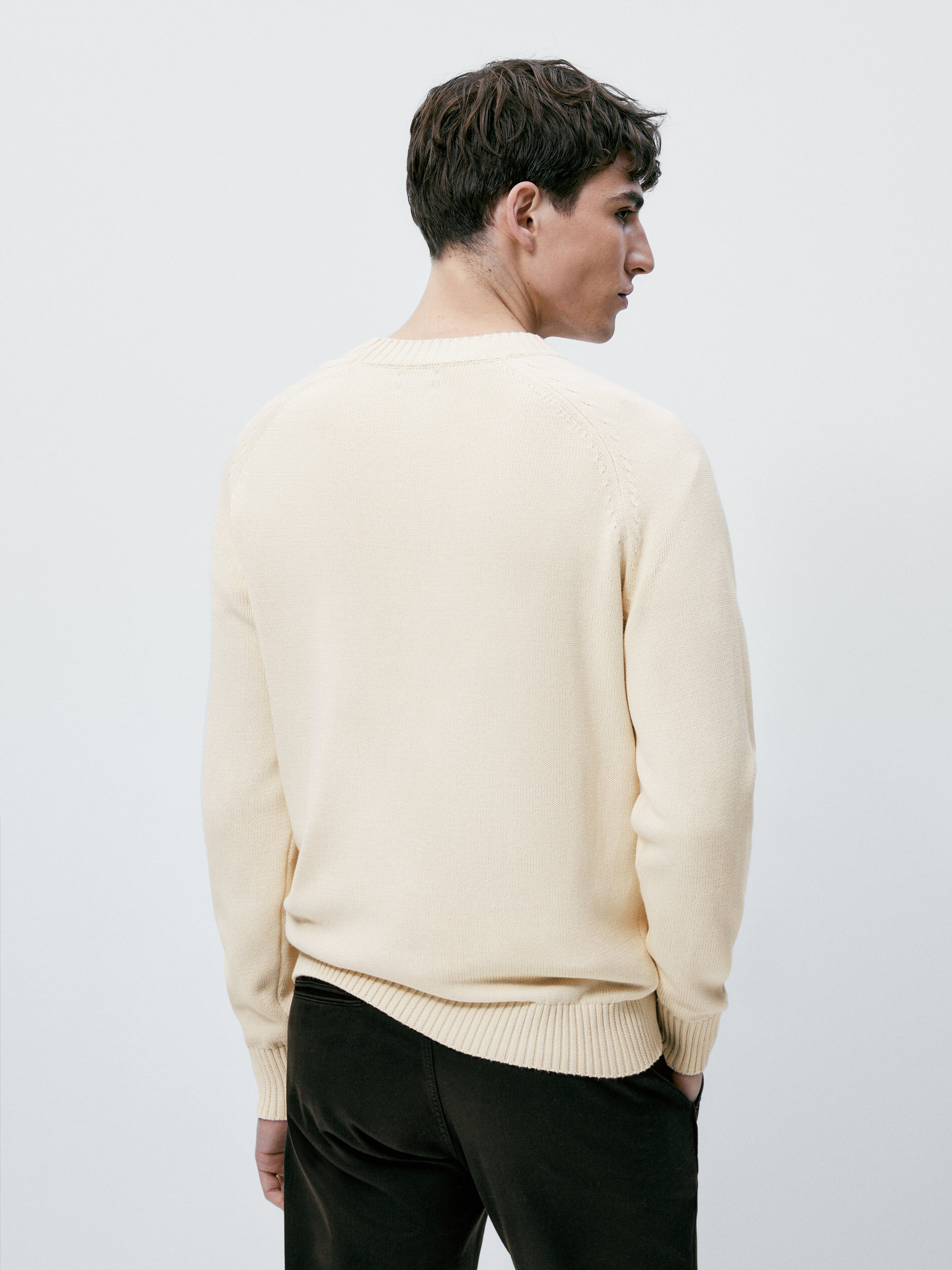 Jersey cuello redondo 100% algodón - Beige