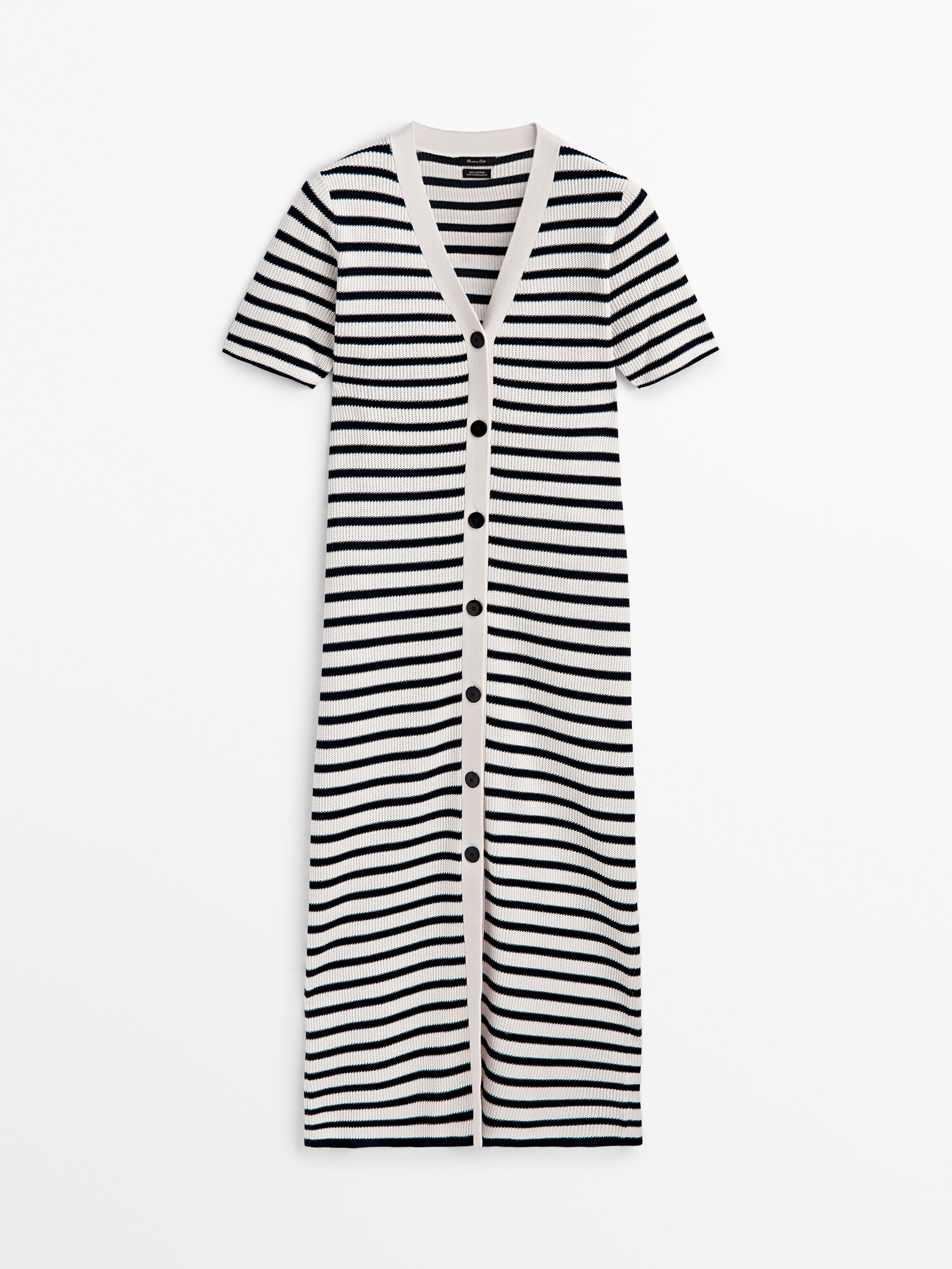 Vestido midi rayas algodón estructura - AZUL MARINO