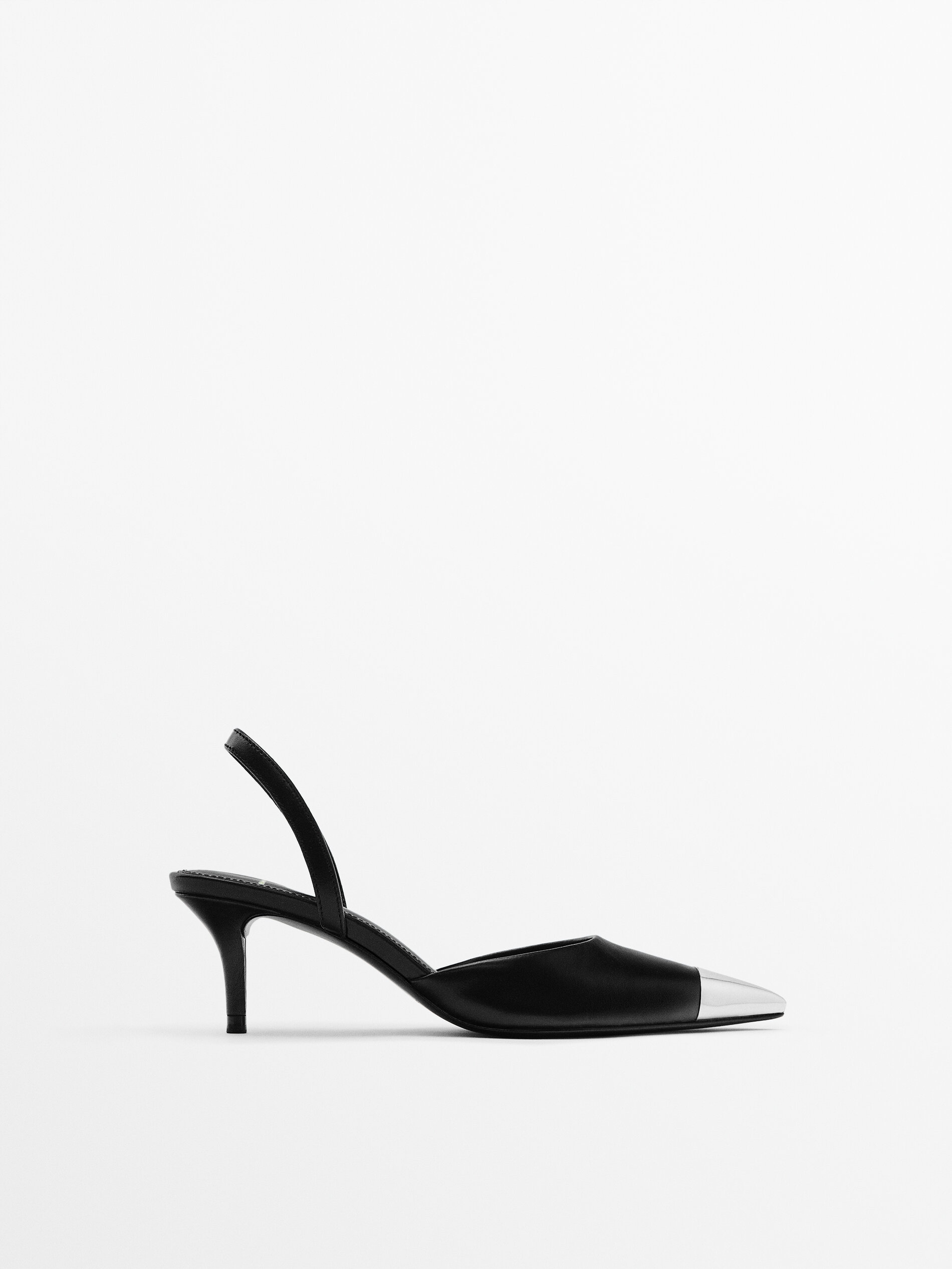 Zapato tacón piel punta metálica - Studio - NEGRO