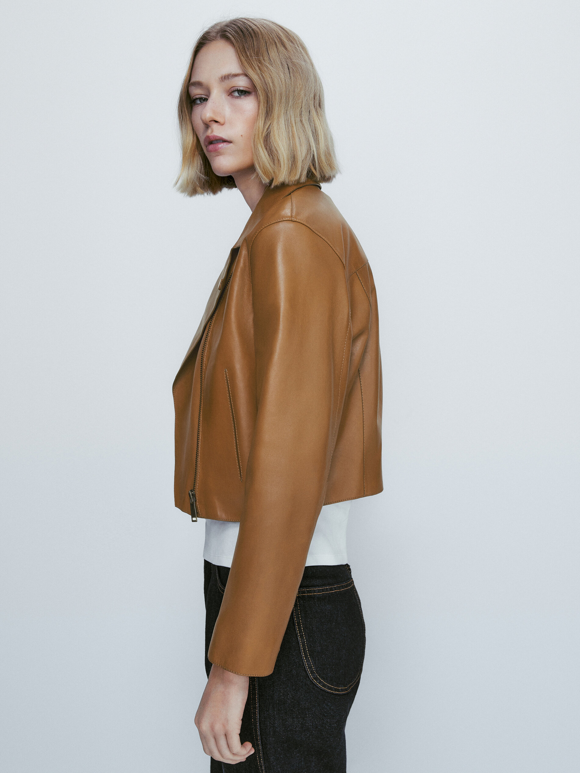 Chaqueta biker piel napa cantos lujados - CUERO