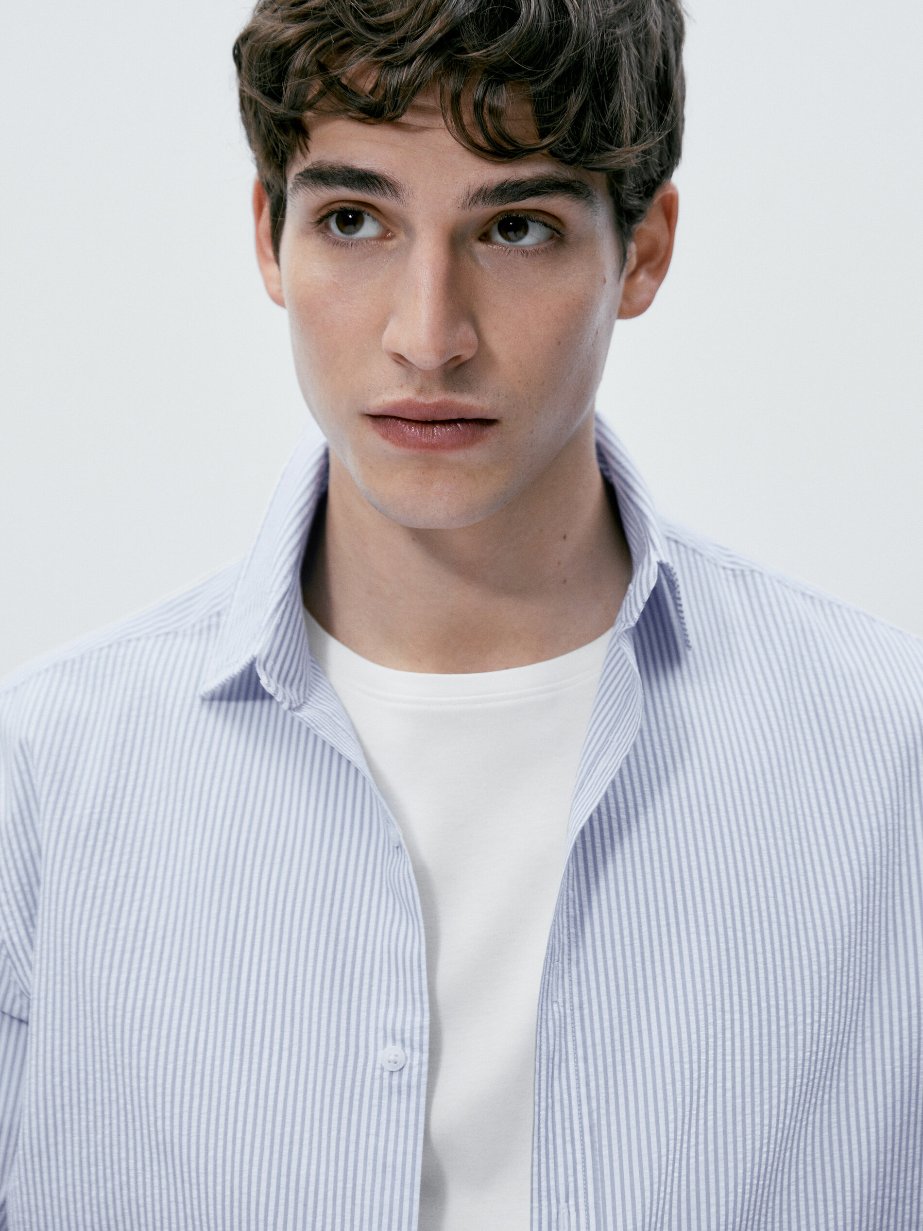 Camisa rayas estructura seersucker regular fit - CELESTE