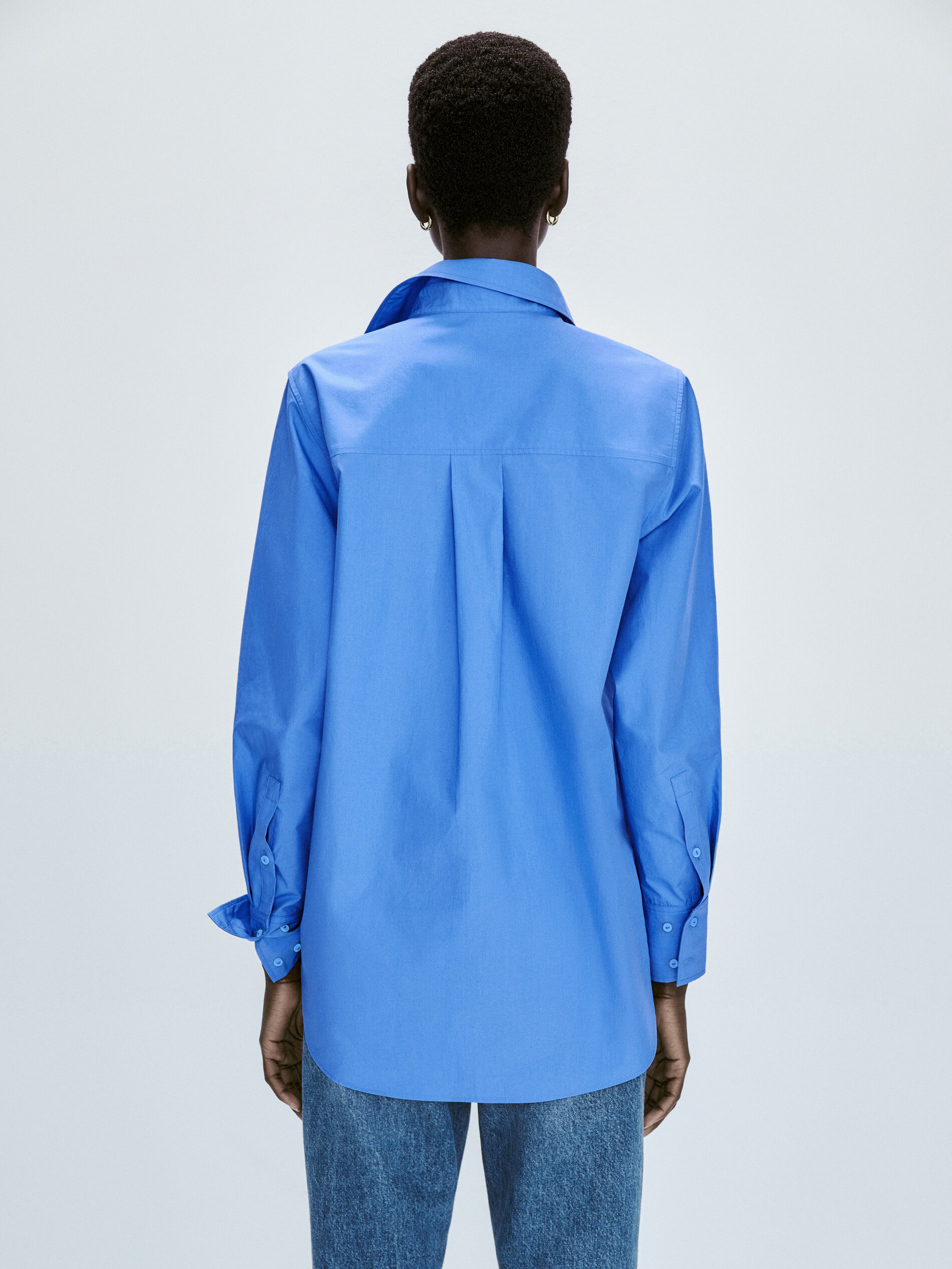 Camisa popelín algodón bolsillo - AZULÓN