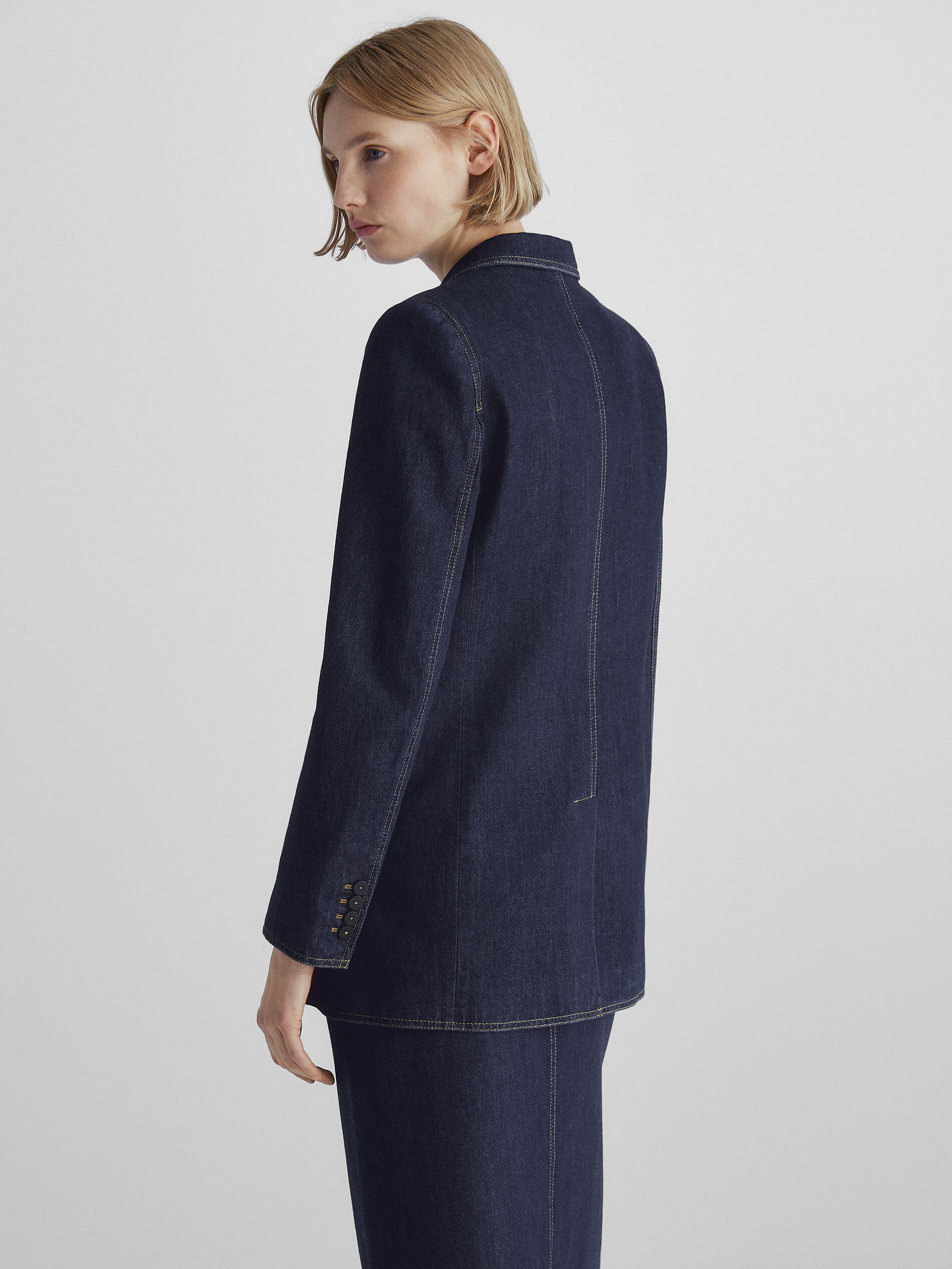 Americana denim un botón - AZUL MEDIO