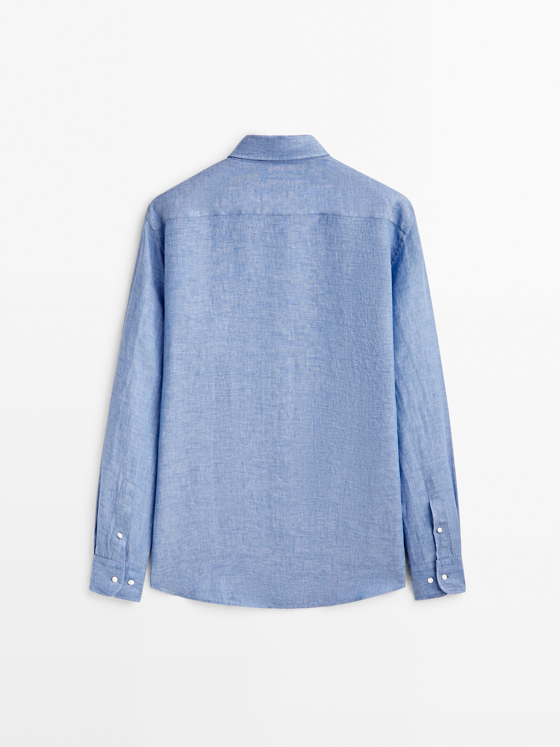 Camisa lino tintado regular fit - AZUL MEDIO