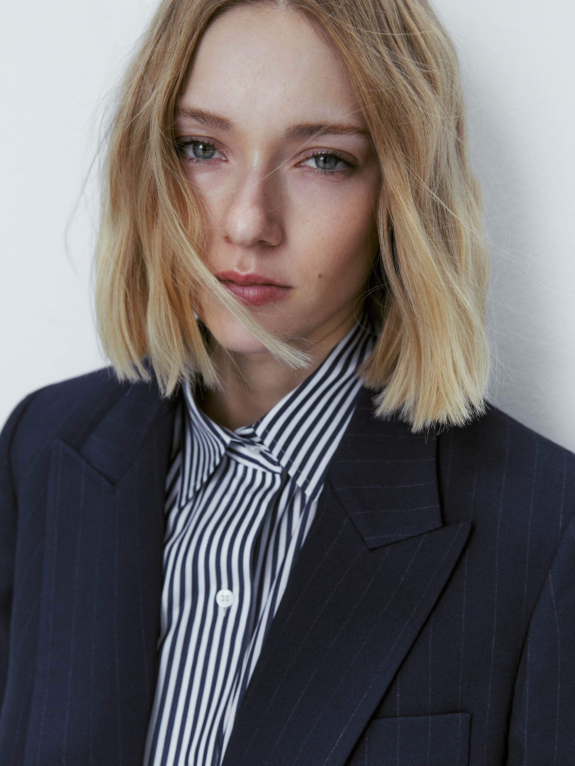 Americana traje raya diplomática falso cruce - AZUL MARINO