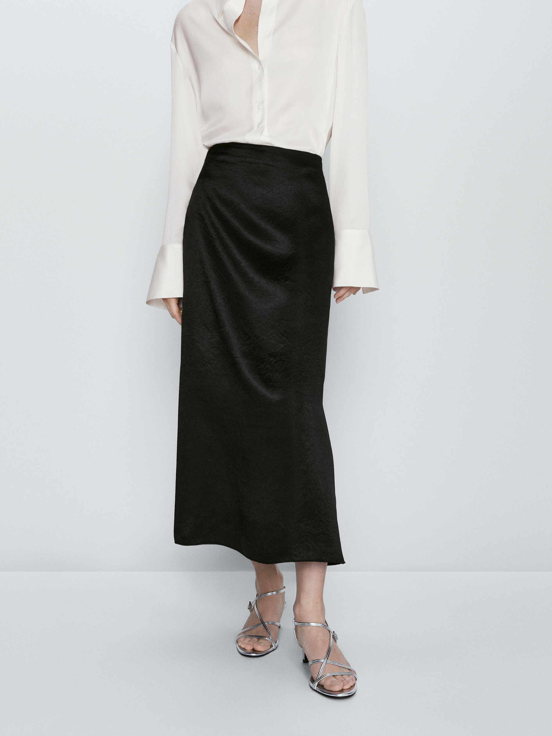 Falda larga satinada - NEGRO