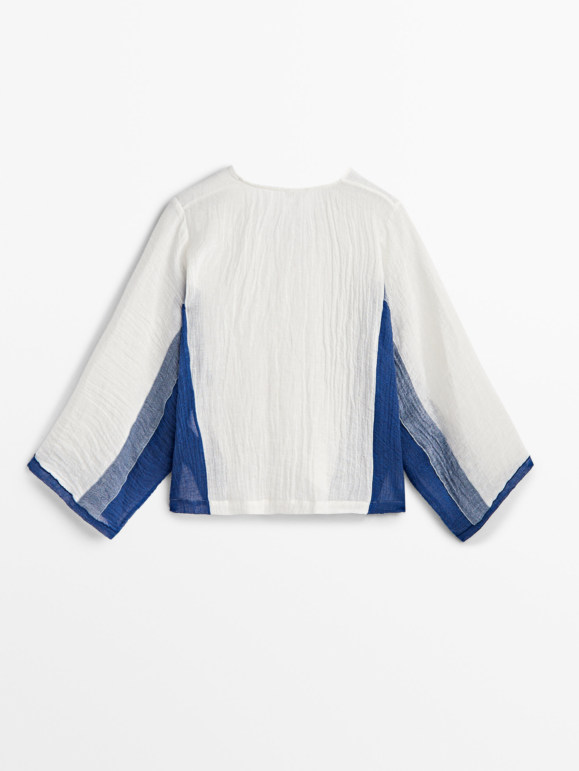 Camisa mezcla lino gofrado combinado - BLANCO