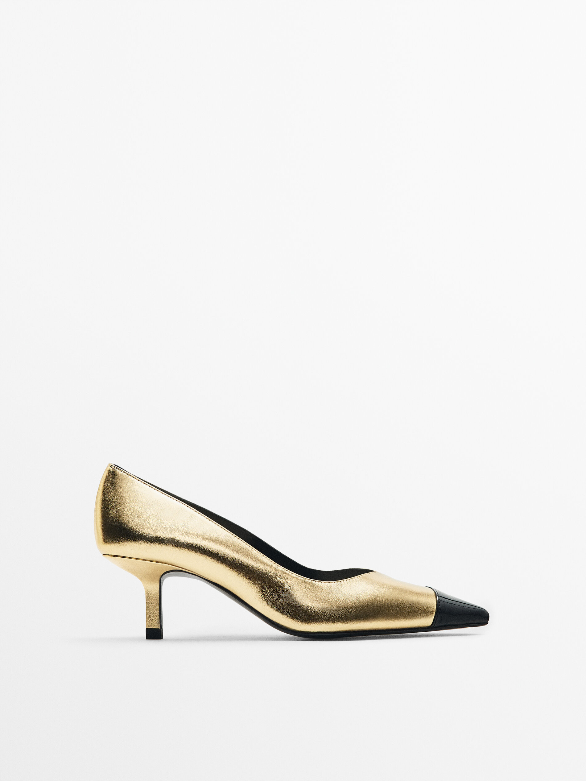 Zapato tacón piel metalizada puntera -Studio - DORADO