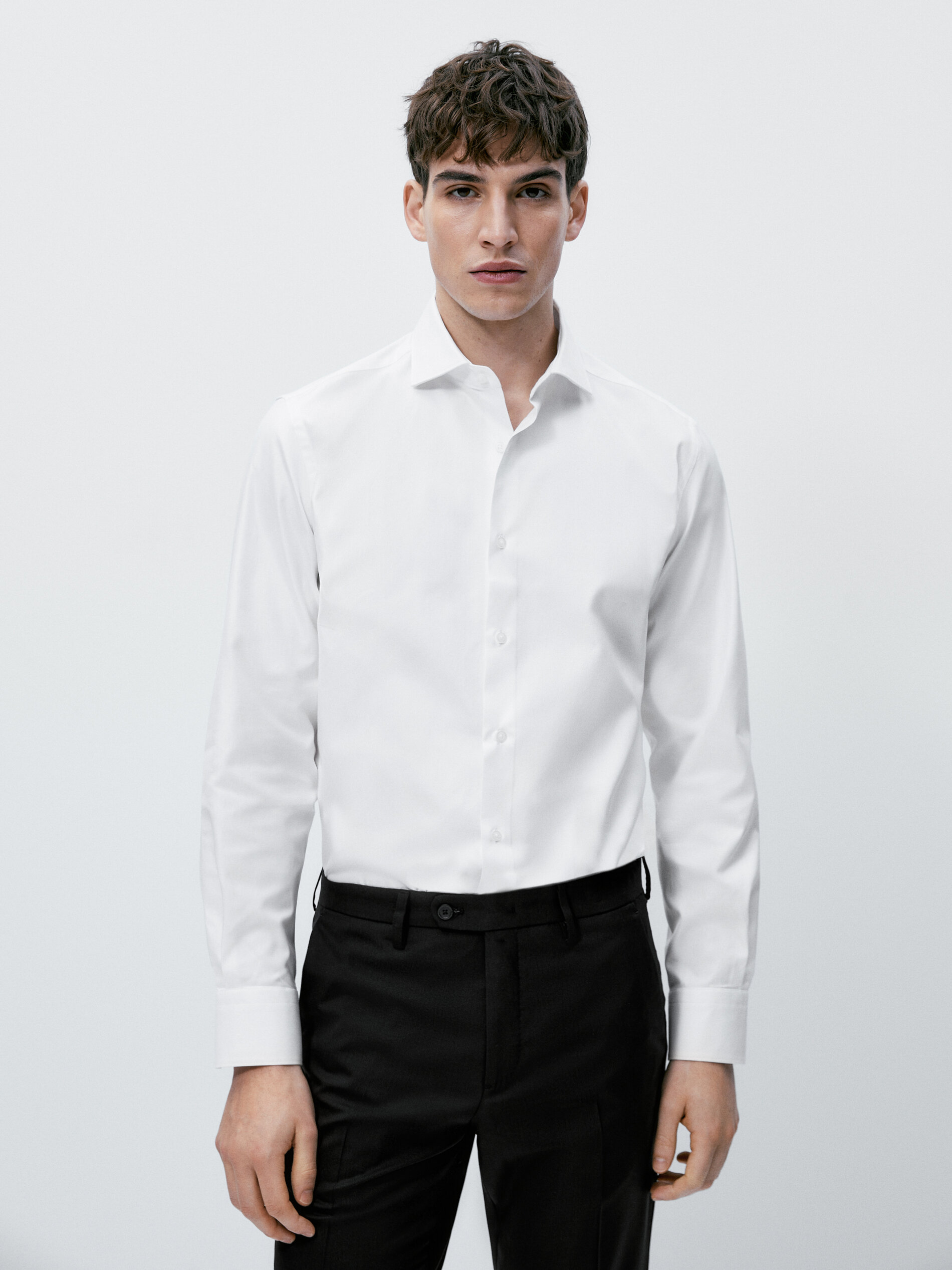 Camisa sarga algodón slim fit - BLANCO