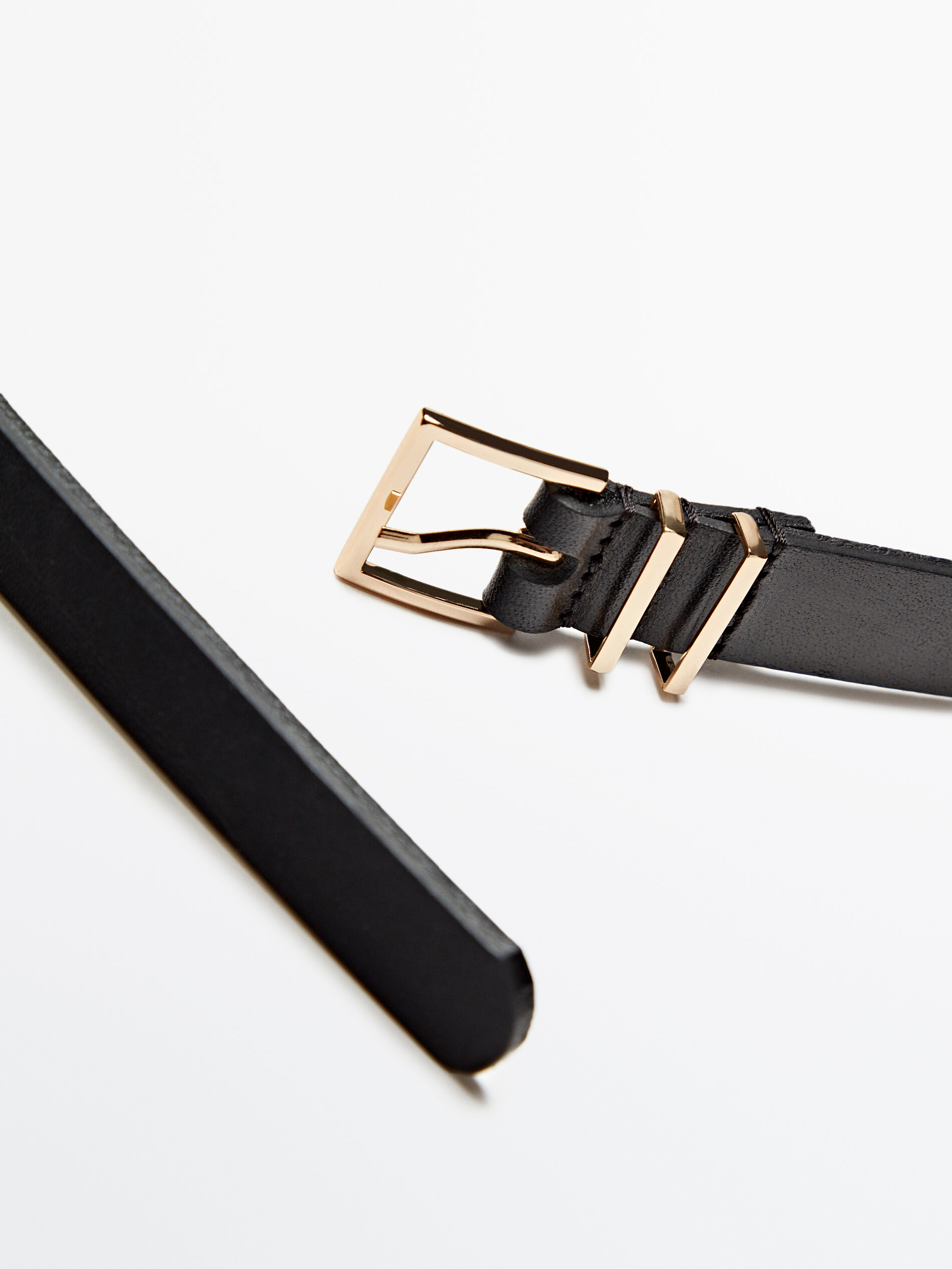 Cinturón piel hebilla cuadrada doble pasador - NEGRO