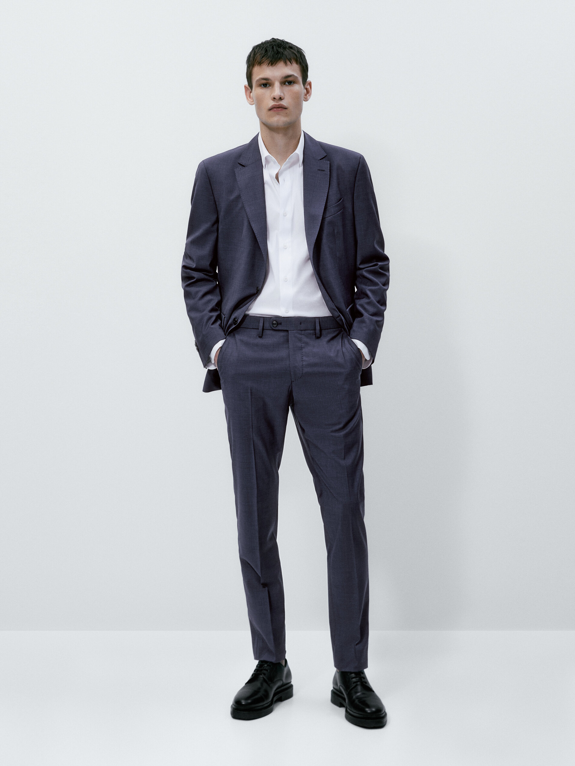 Pantalón traje fil a fil azul lana - AZUL MARINO