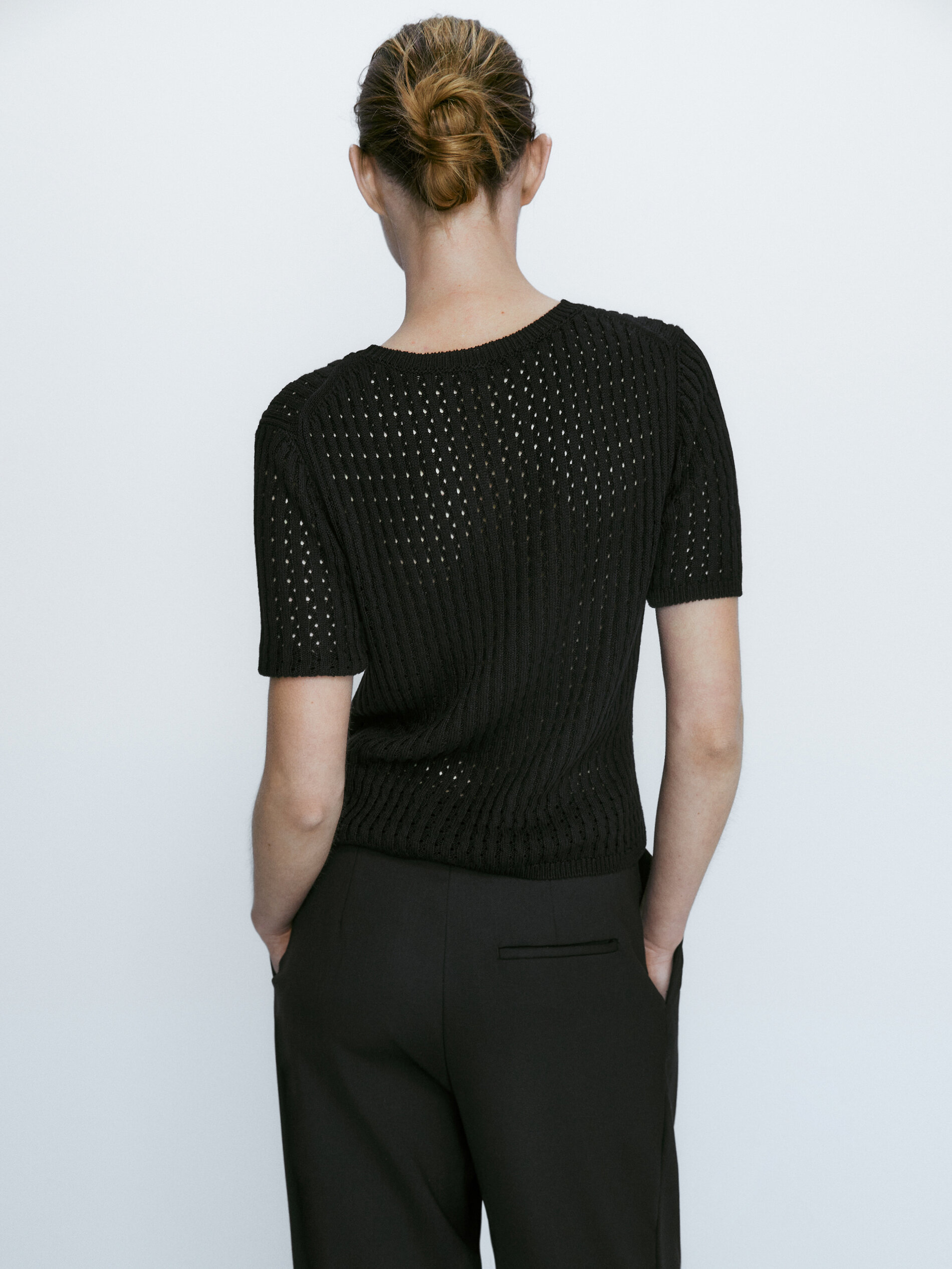 Jersey punto calado manga corta - NEGRO