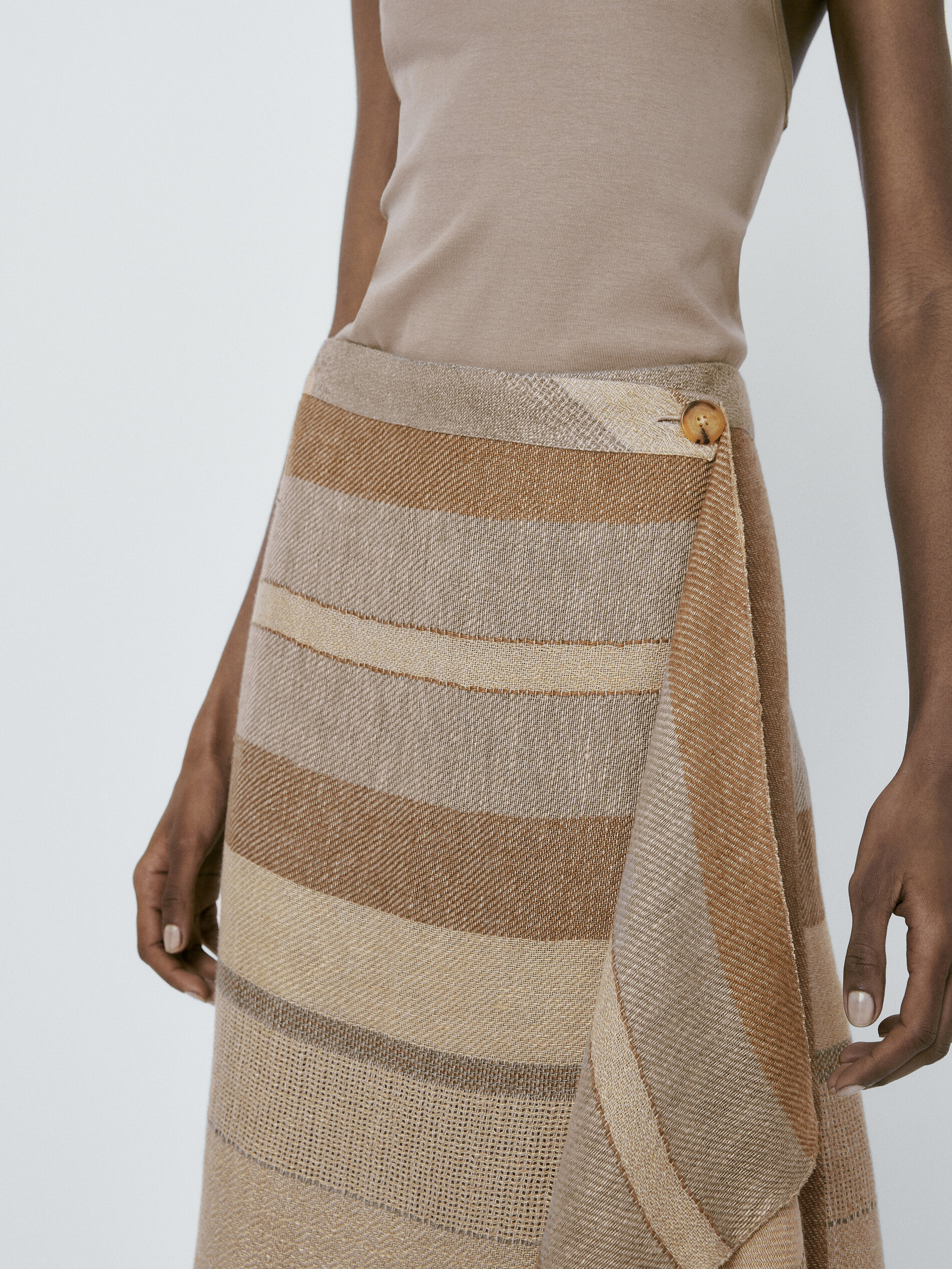 Falda rústica rayas 100% lino - MARRÓN