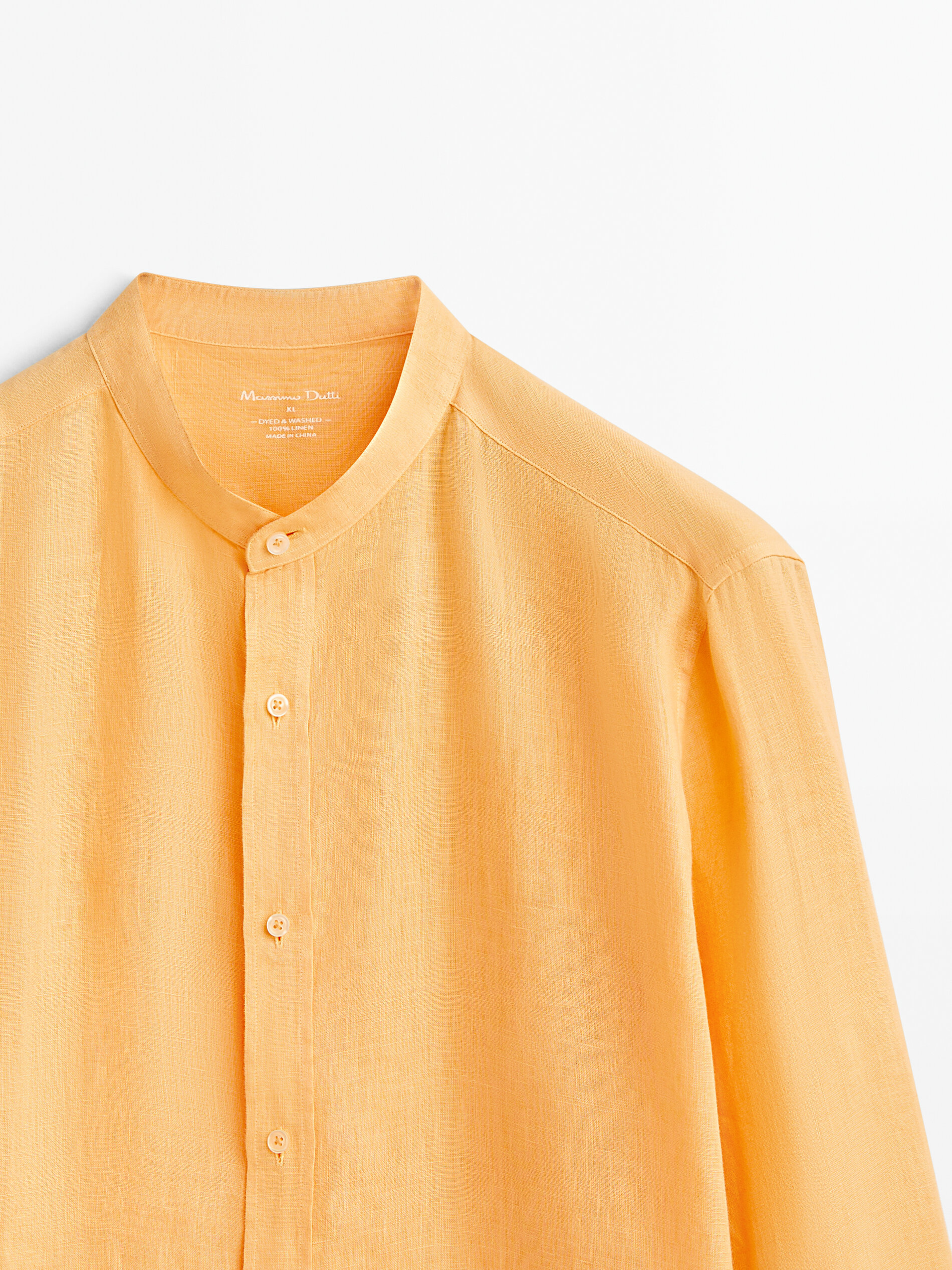 Camisa 100% lino cuello mao slim fit - NARANJA