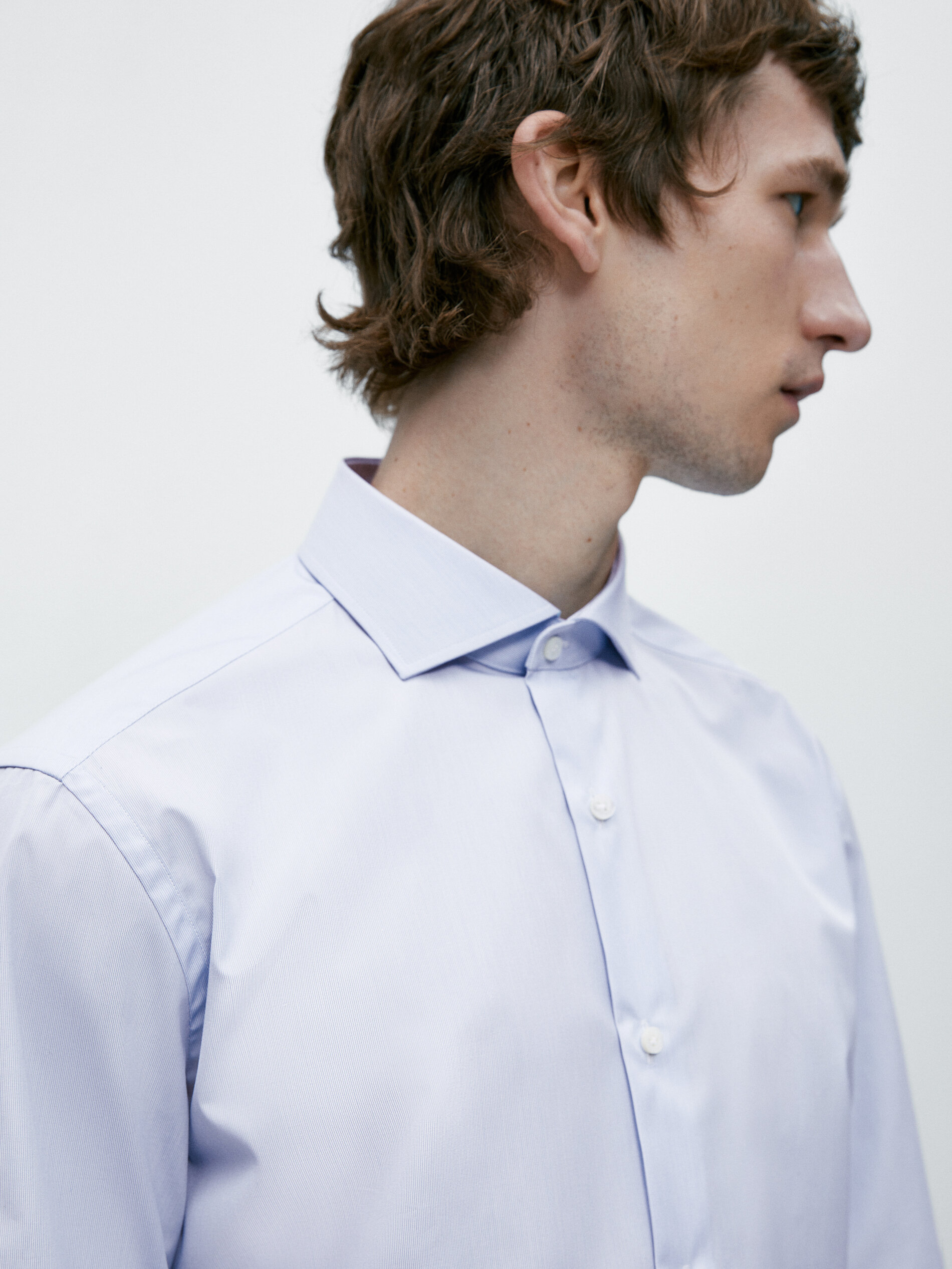 Camisa micro raya easy iron slim fit - CELESTE