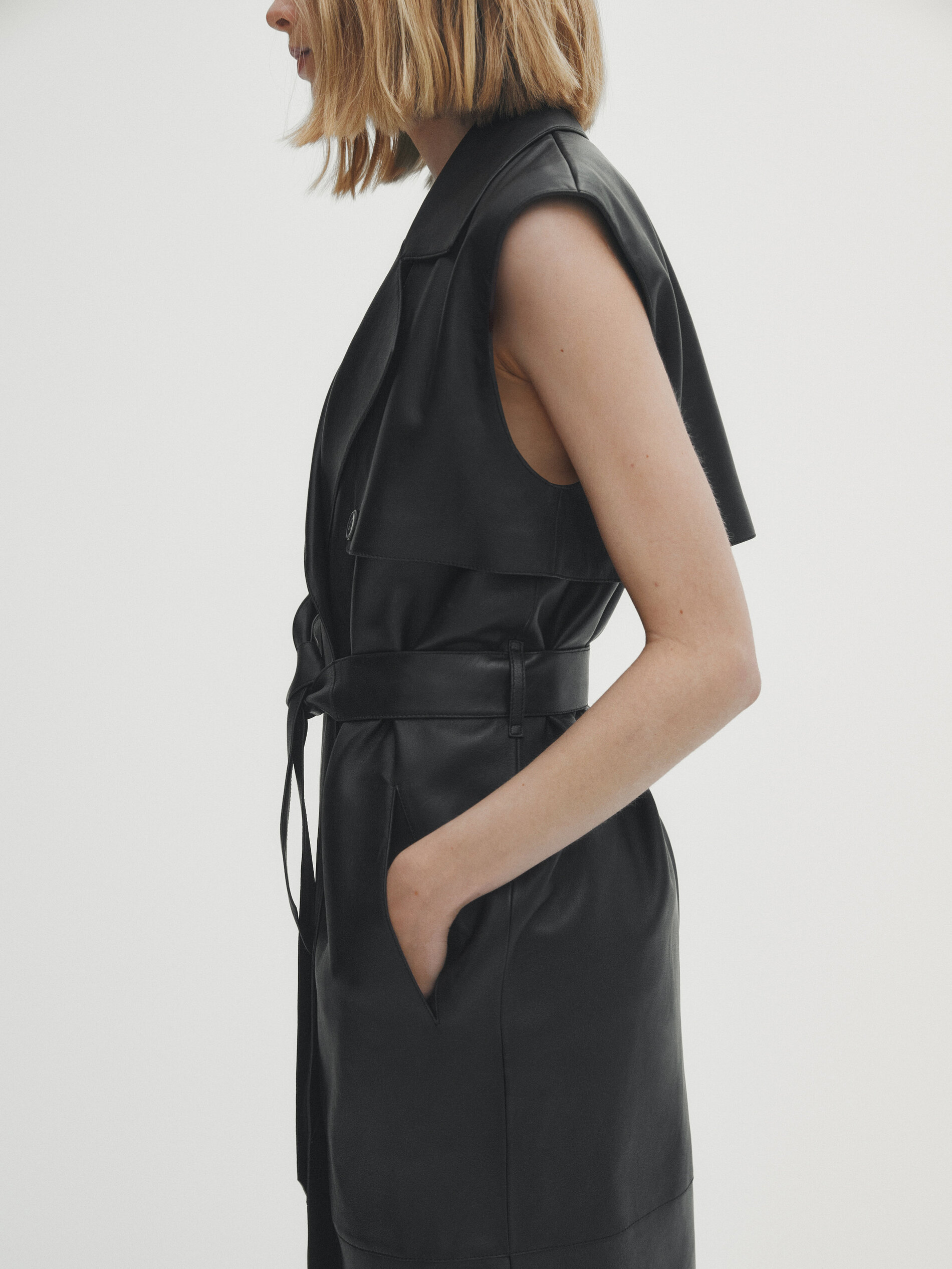 Chaleco largo piel napa - NEGRO