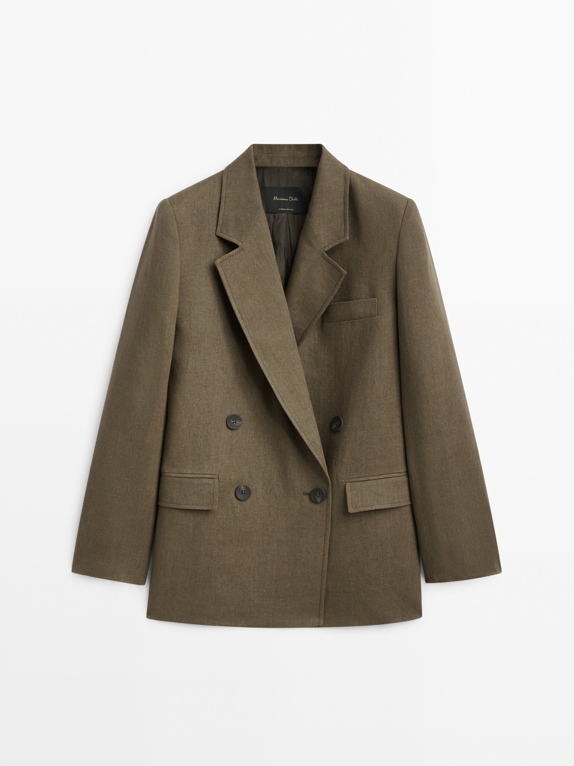 Americana traje cruzada lino rústico - OLIVA OSC