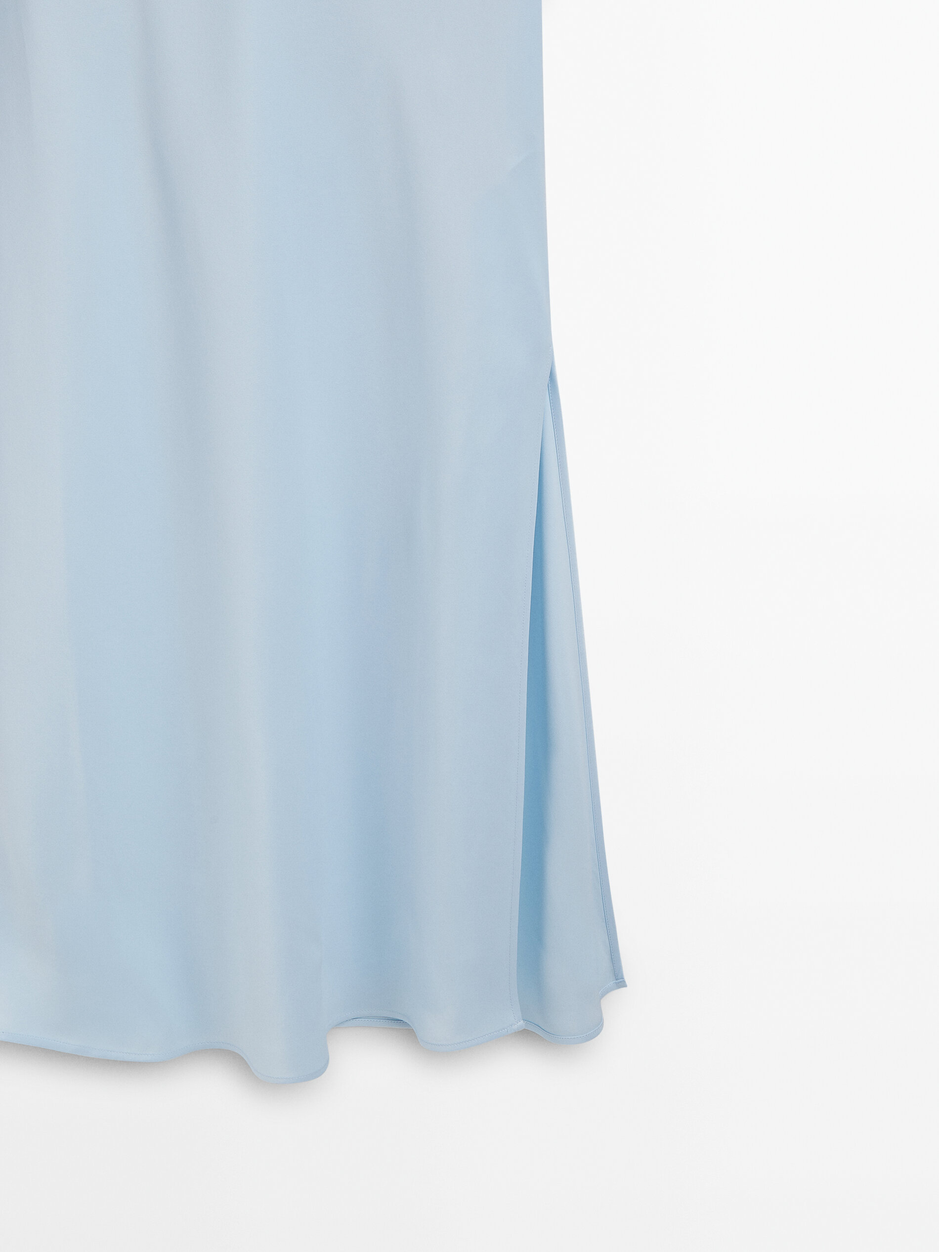 Vestido largo detalle plumas -Studio - Azul Claro