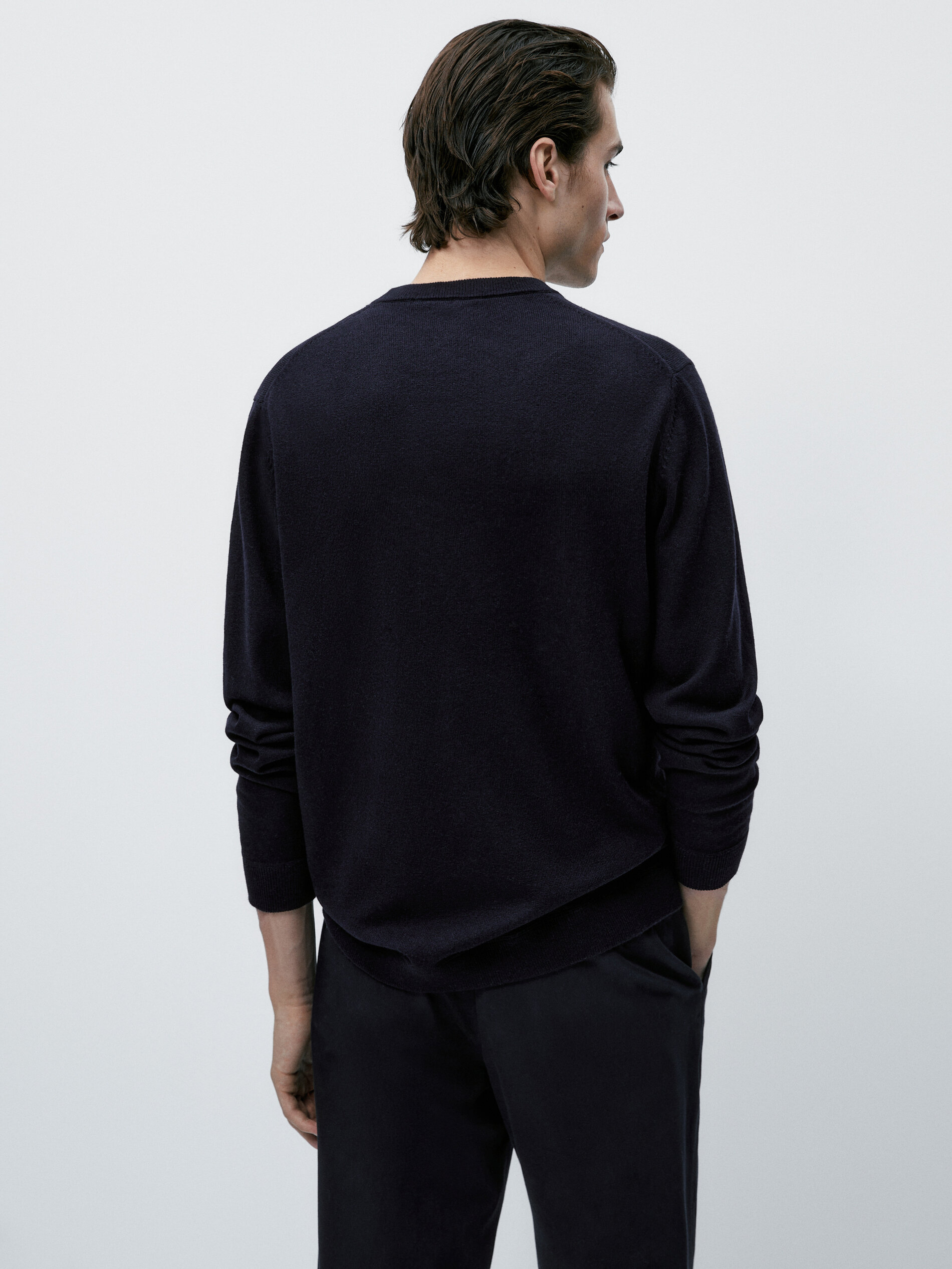 Jersey cuello redondo con lana y algodón - AZUL MARINO