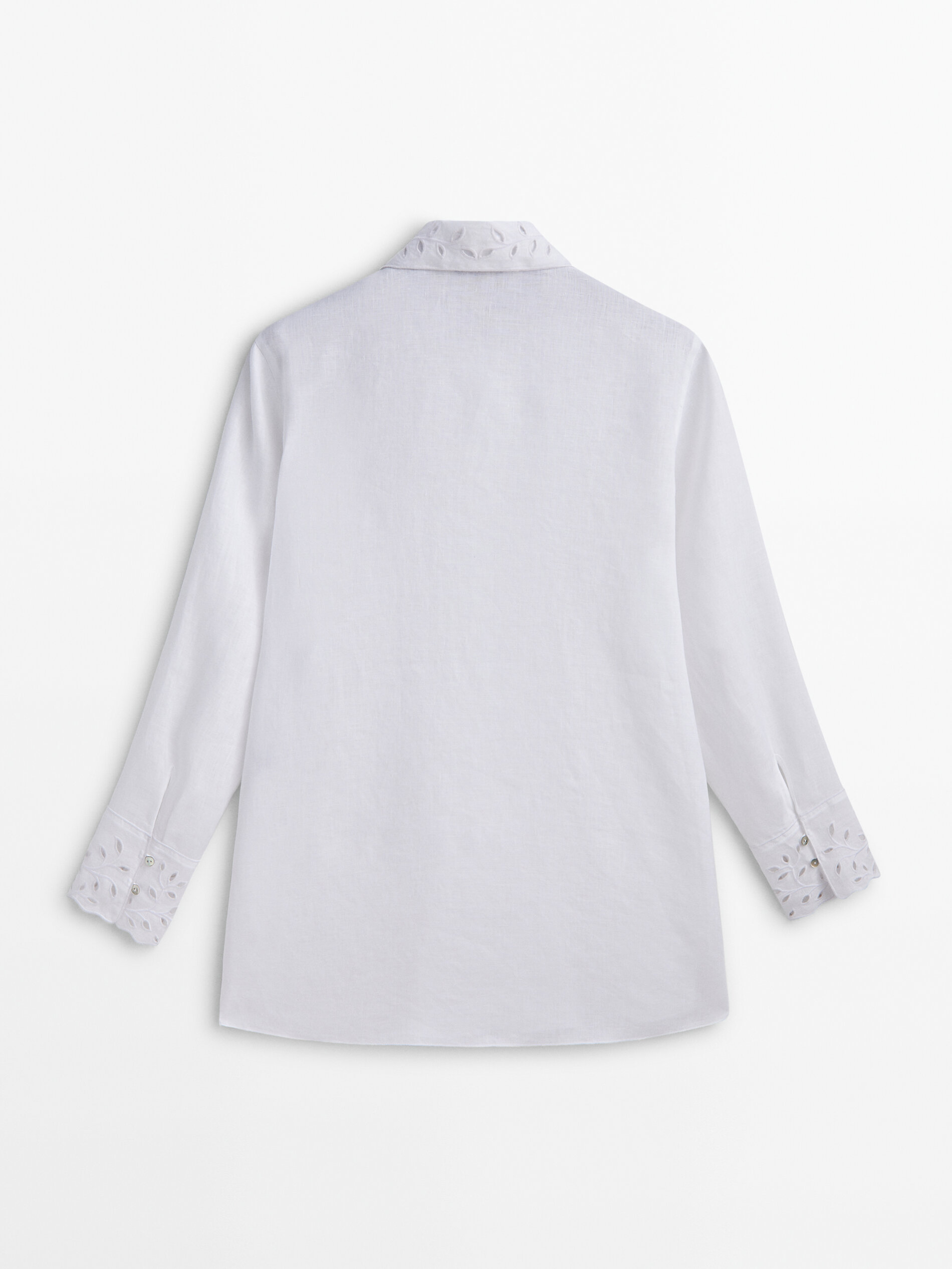 Camisa lino bordados perforados - BLANCO