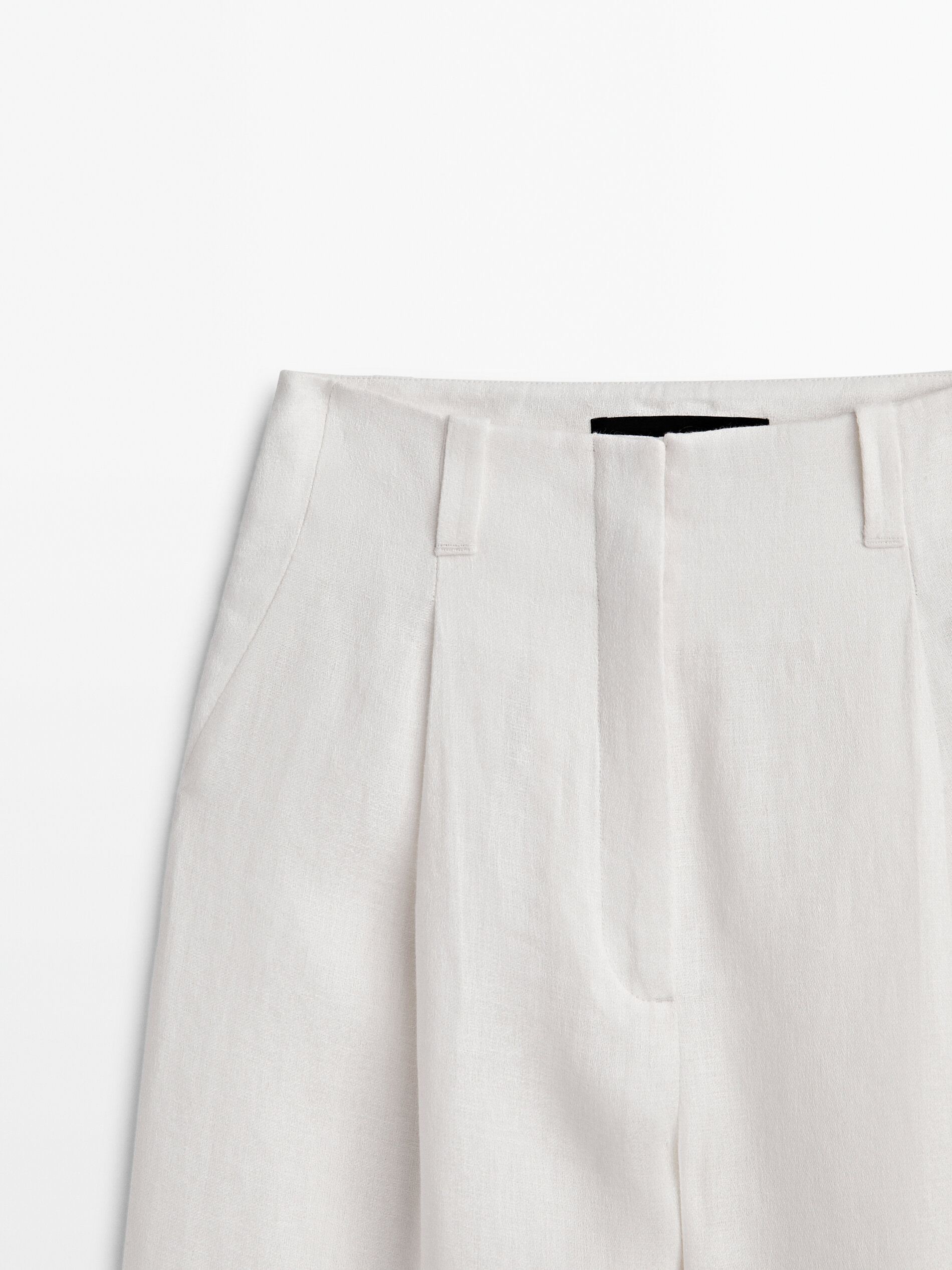 Pantalón pinzas lino jacquard -Studio - BLANCO